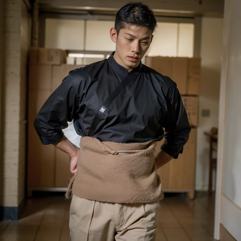 2 handsome Asian guy,27岁policeman,arafed male police 官 in walking down a hallway, , wearing a police , police , full outfit: police, , majestic,Who is Shi Yu?, Li Yuanbin, Kim Hyung Tae, Kim Hyung Tae, Yin Shishan, Handsome Asian muscular guy,Broad shoulders and narrow waist,2 handsome guy in police uniform,Form-fitting fabric contours the bust,in a remote warehouse,hands tied behind back,Hands tied behind the back,hands tied behind back,Masculine and sexy,High,Muscles look good,hairy body,Wheat complexion,black eyes(thin eyes 1:3),whole body image