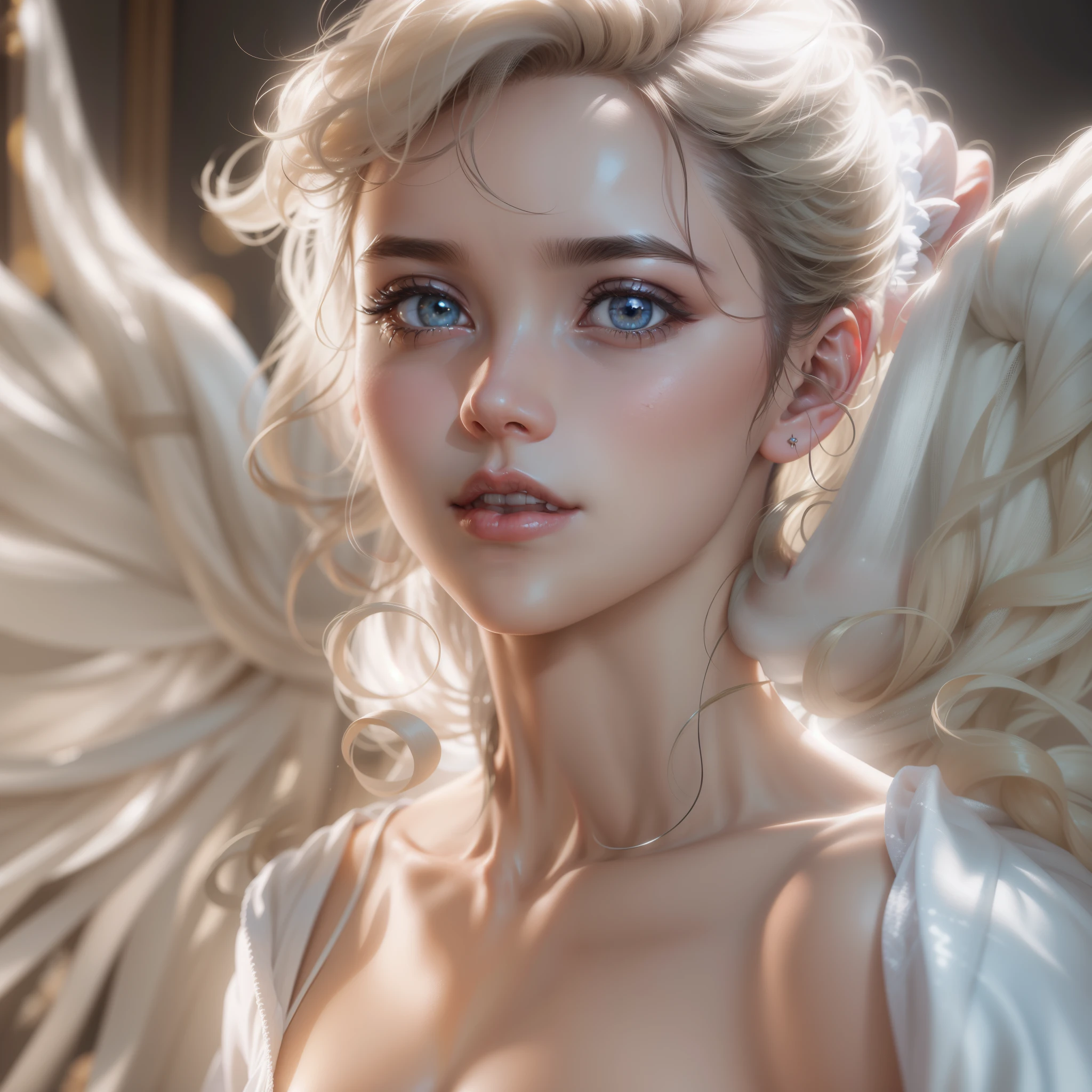 masterpiece, highest quality, 8K, real person, realistic, Very detailed CG, shiny skin, Fully focused, heaven, glory of god, shine, Angel, bless, happiness,