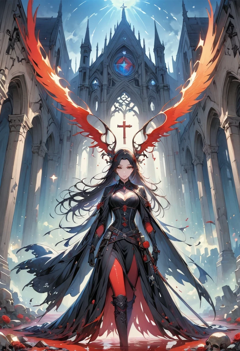 (Messenger from hell:1.4),(Rose field:1.3),cross,一个巨大的Blood-sucking ghost,sickle,hell,magma,flame,(purple flame:1.3),There is fresh Blood on the ground,Blood pool,dripping Blood,Gothic aesthetics,Rose、castle、cross、Blood、Cemetery,gothic style的神秘、solemn and profound,gothic style,gothic style蕾丝的衣服、Rose symbolizes romance、grave、Blood-sucking ghost、witch、ruins、gothic cathedral,Gothic Symbol Series,Rose Garden