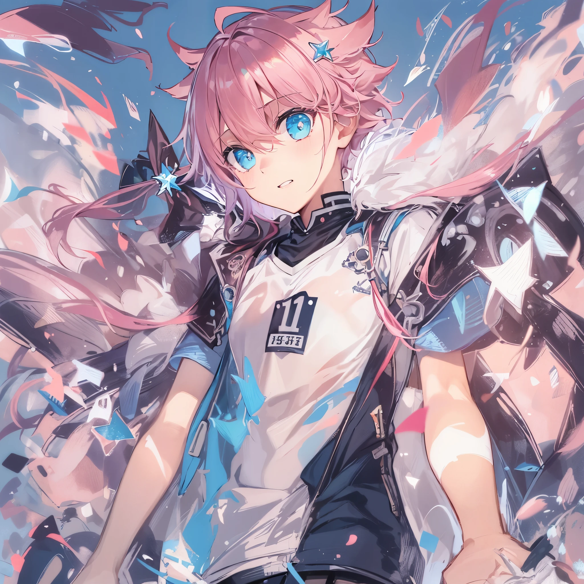 (1boy, masculino),(atacante),uniforme de futebol, aquamarine eyes, Campo de futebol, astolfo fate short hair