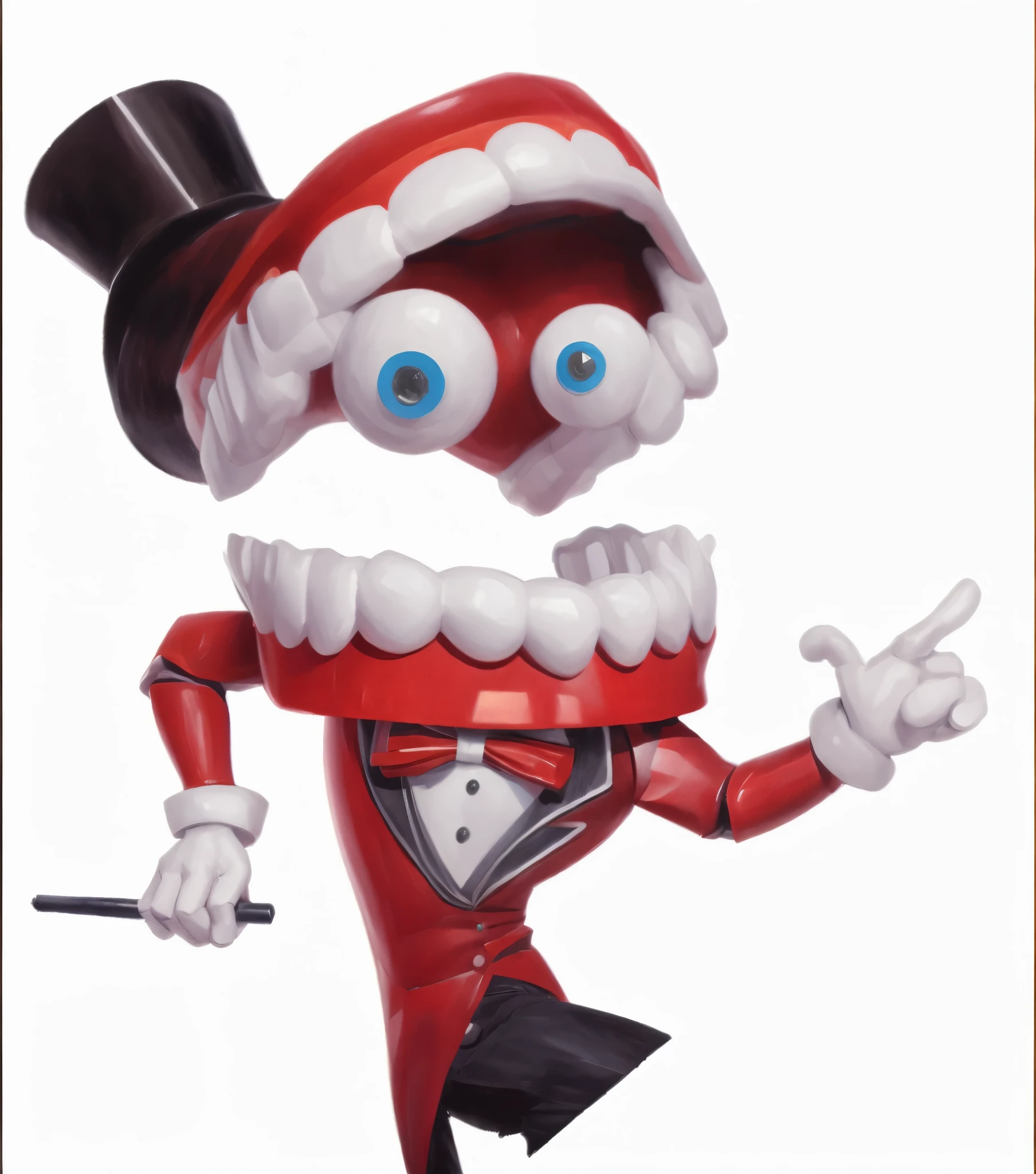 a portrait of a A cartoonish red robot with a large smile, wearing a top hat and holding a wand., impressionist painting,(PaintStyle4:0.265)
