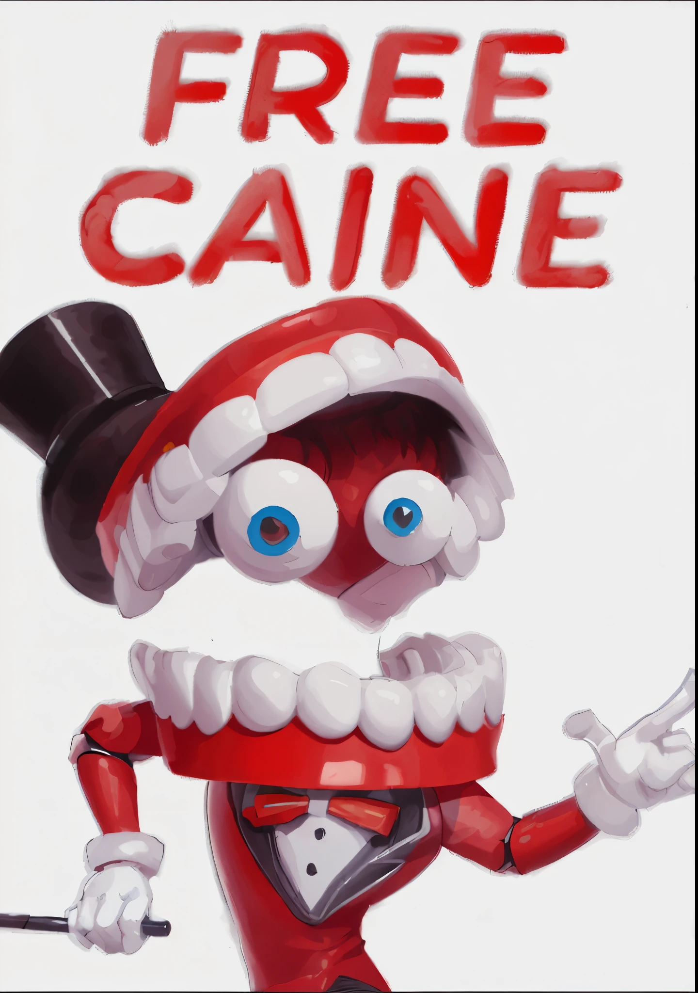 a portrait of a A cartoonish red robot with a large smile, wearing a top hat and holding a wand., handdrawn painting,(PaintStyle4:0.265)