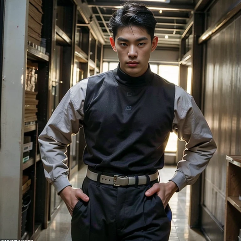 2 handsome Asian guys,27岁policeman,arafed male police 官 in walking down a hallway, , wearing a police , police , full outfit: police, , majestic, Handsome Asian muscular guy,Broad shoulders and narrow waist,2 handsome guys in police uniform,Form-fitting fabric contours the bust,in a remote warehouse,hands tied behind back,Hands tied behind the back,hands tied behind back,Masculine and sexy,High,Muscles look good,hairy body,Wheat complexion,black eyes(thin eyes 1:3),whole body image , 2 handsome boys shooting porn magazine cover , NSFW , sexy , eroticism