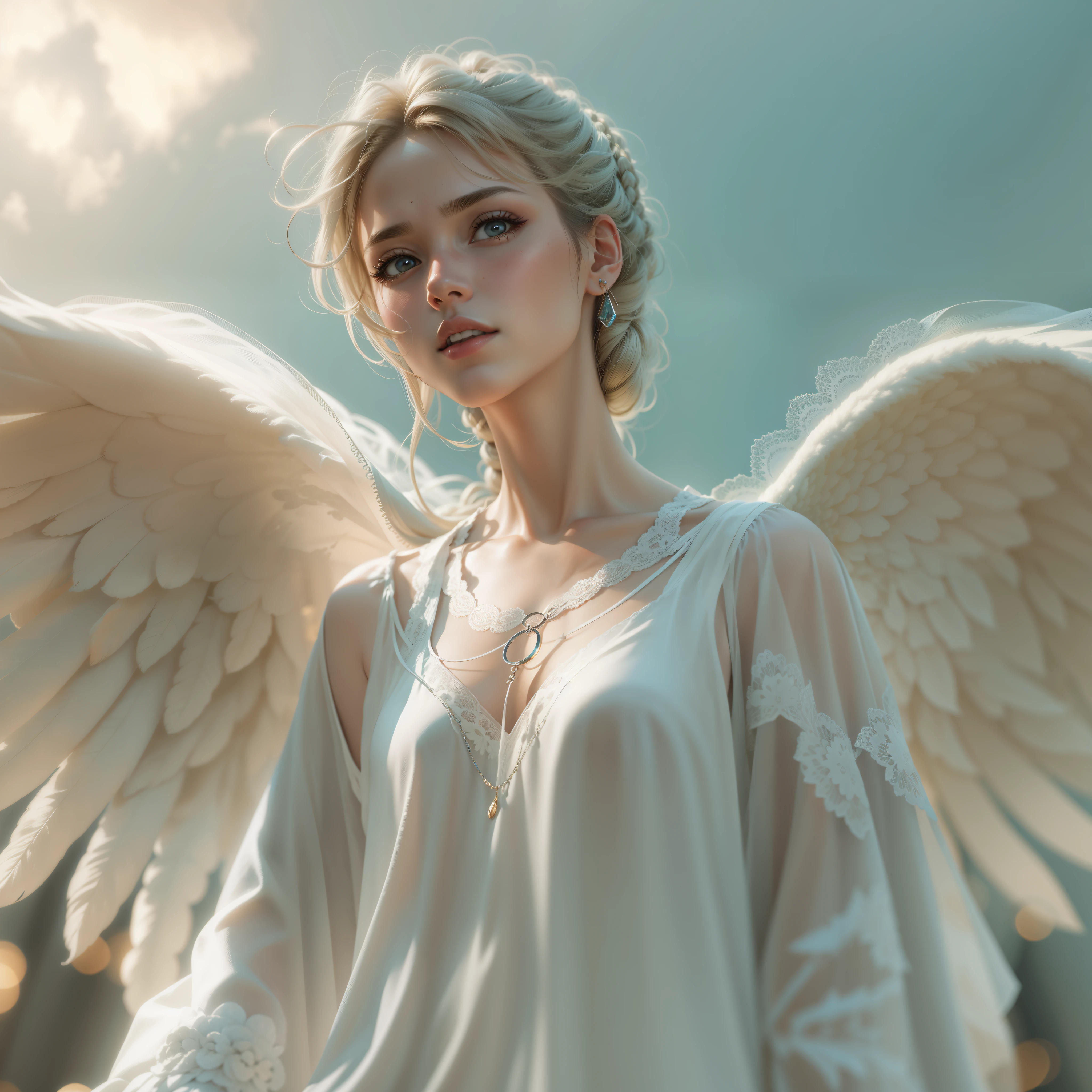 masterpiece, highest quality, 8K, real person, realistic, Very detailed CG, shiny skin, Fully focused, heaven, glory of god, shine, Angel, bless, happiness,