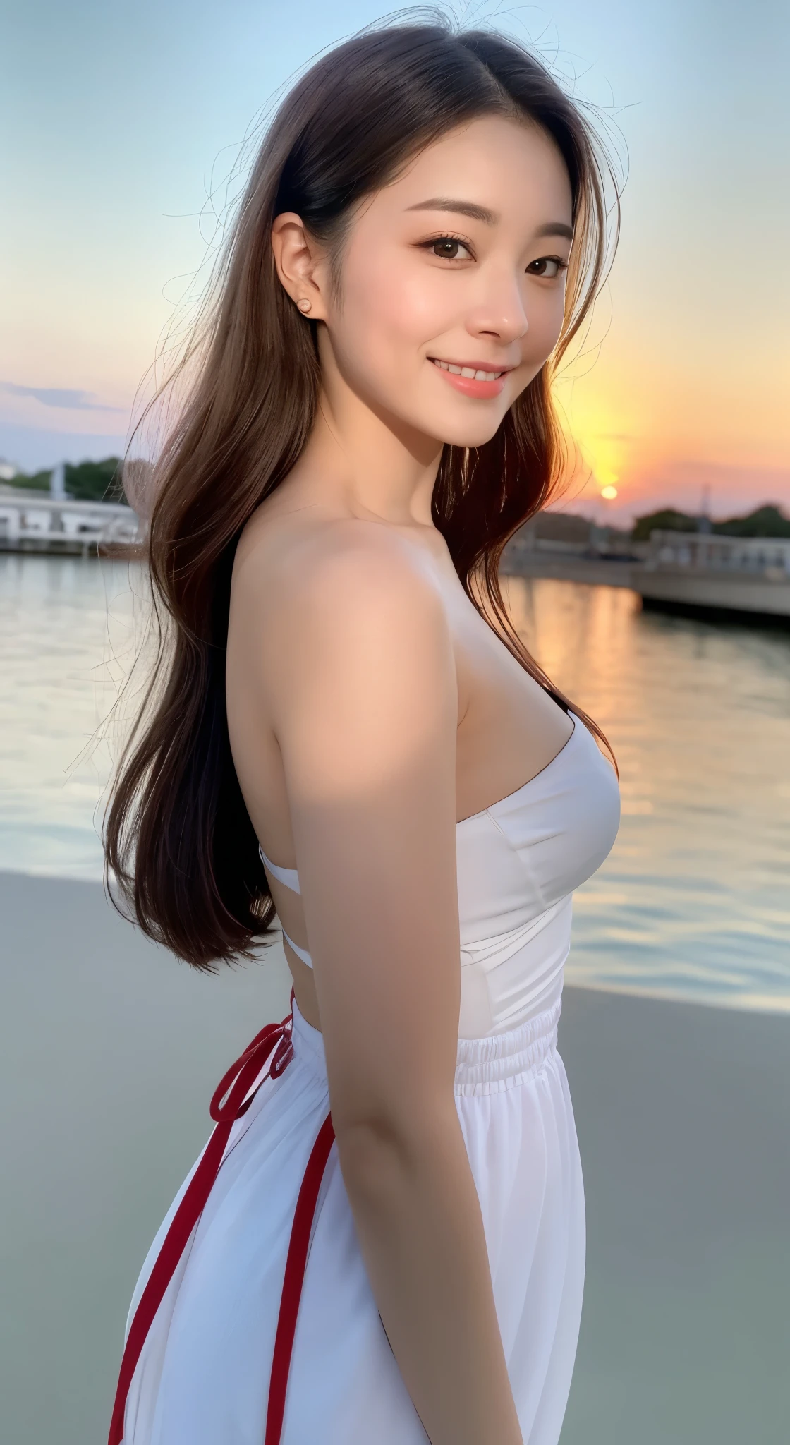 Nsfw、nude、No clothes、(((highest quality, 8K, masterpiece))), sharp focus, (beautiful woman with perfect figure), thin, (hairstyle: superior)), street: 1.2 非常に詳細な顔と肌の質感詳細な目double eyelidランダムな姿勢, (smile),ssuperiorer cute Japan person,ssuperiorer beauty Japanese girl, realistic face, double eyelid,smile,Summer festival , at sunset ,fireworks background.