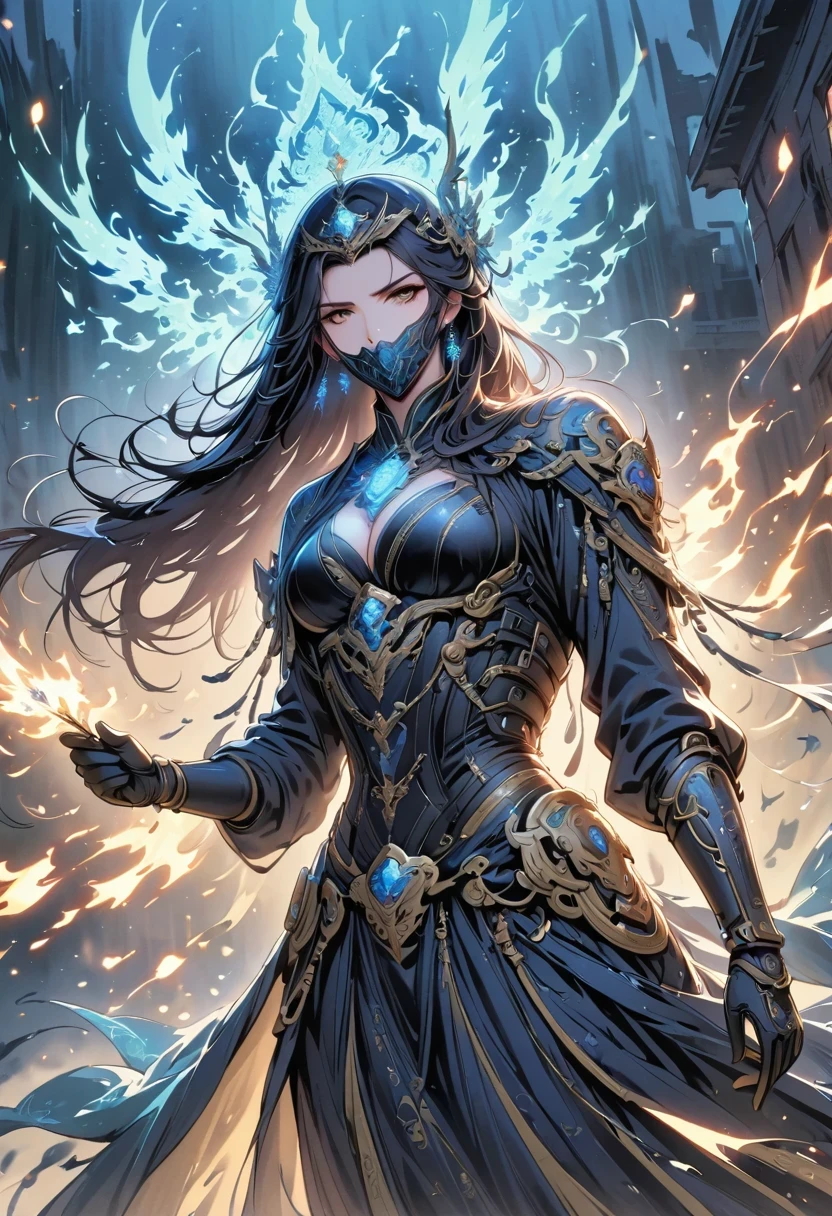 Grim Reaper Scythe with Flames, goddess of death, dark complex background, grim Reaper, Fiery aura, ethereal existence, ominous shadow, unforgettable atmosphere, Horrible beauty, smoky, menacing silhouette, glowing embers, A mysterious and ominous premonition, eerie moonlight, portends bad luck, spectrogram, Wind, otherworldly realm.