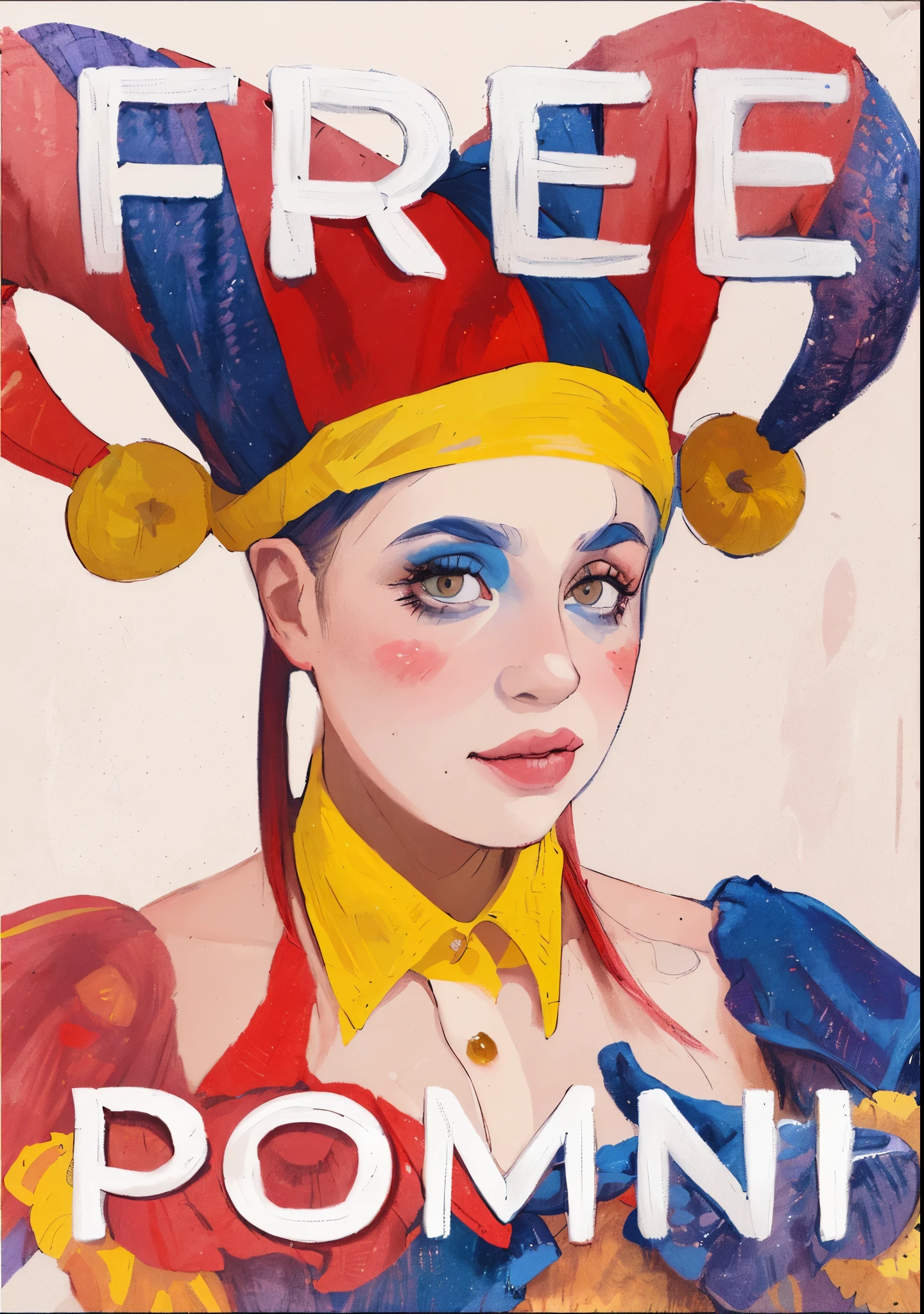 a portrait of a cute jester girl, portrait of a jester girl, the face of a girl, a photo portrait of a jester, impressionist painting,(PaintStyle4:0.265)