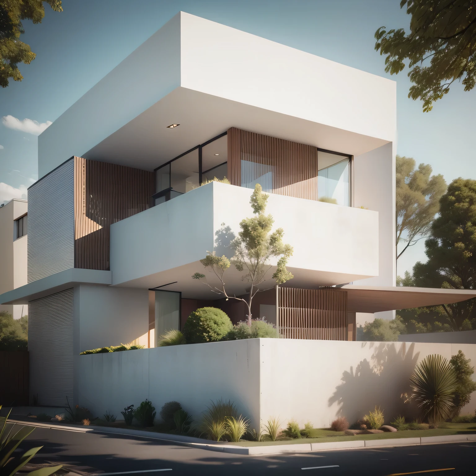 a rendering of a modern house with a tree in the front yard, concept house, 3 d rendering, 3d rendering, architectural render, detail render, architectural concept, all white render, contemporary house, detailed rendering, architecture render, precise architectural rendering, 3/4 view realistic, modern house, architectural rendering, architectural 3 d render, complete house, conceptual rendering
