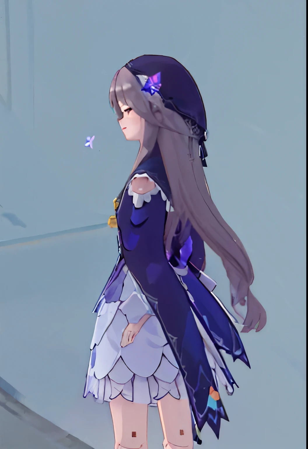 1 girl, transparent water, blue butterfly, pure white gauze skirt, sparkling