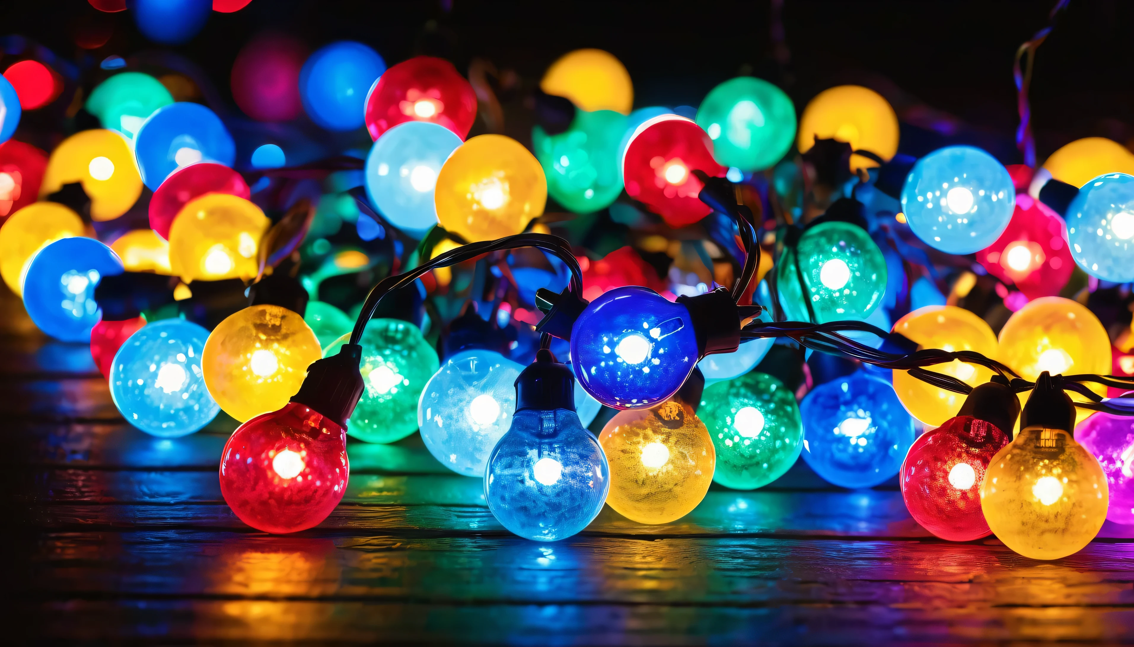 there are many lights that are hanging from a string, christmas lights, colorful lights,  lights, captivating glowing lights, beatiful lights, string lights, partylights, beautiful glowing lights, beautiful colorful lights, some bulb lights, vibrant lights, colorful lighting, glowing lights, autumn lights, beautiful lights, glass and lights, many glowing lights, glowing lights!!