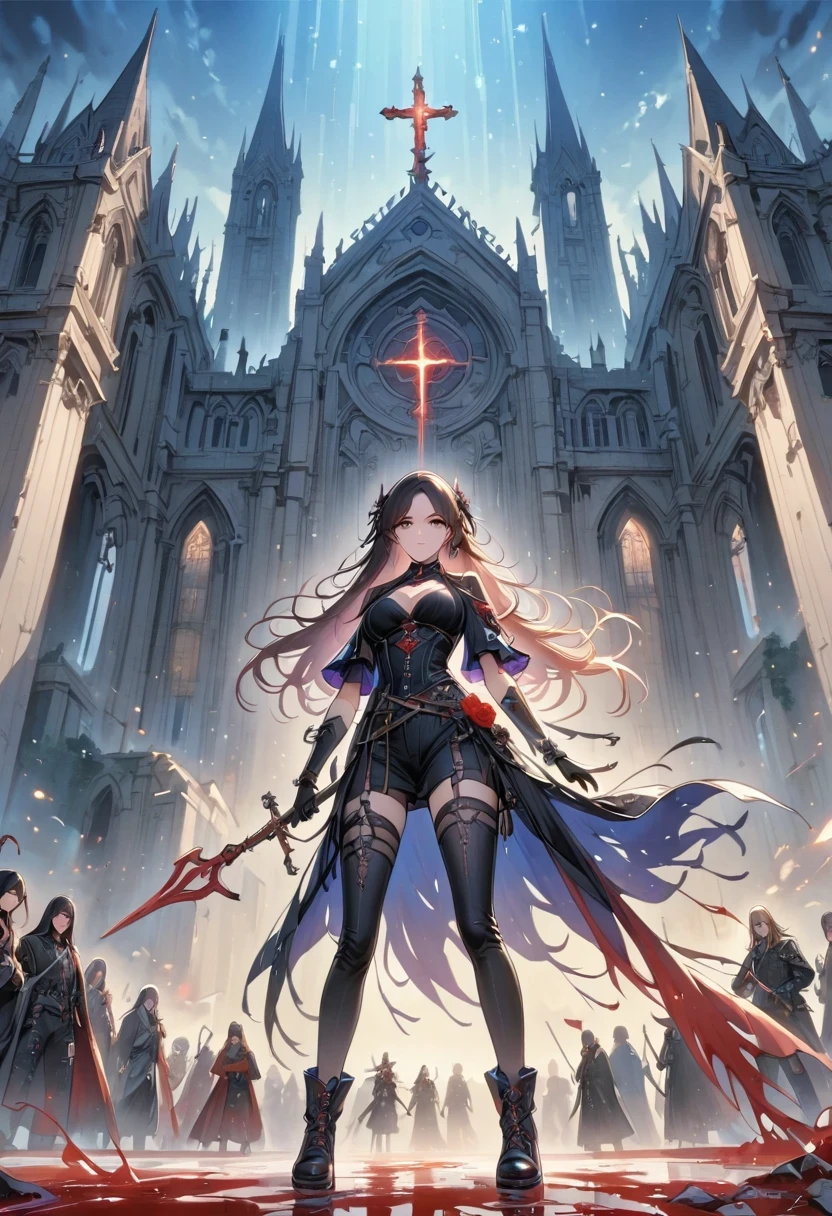 (Messenger from hell:1.4),(Rose field:1.3),cross,one个巨大的Blood-sucking ghost,View of sickle from below,hell,magma,flame,(purple flame:1.3),There is fresh Blood on the ground,Blood pool,dripping Blood,Gothic aesthetics,one、Rose、castle、cross、Blood、Cemetery,gothic style的神秘、solemn and profound,gothic style,gothic style蕾丝的衣服、Rose symbolizes romance、grave、Blood-sucking ghost、witch、ruins、gothic cathedral,Gothic Symbol Series,Rose Garden