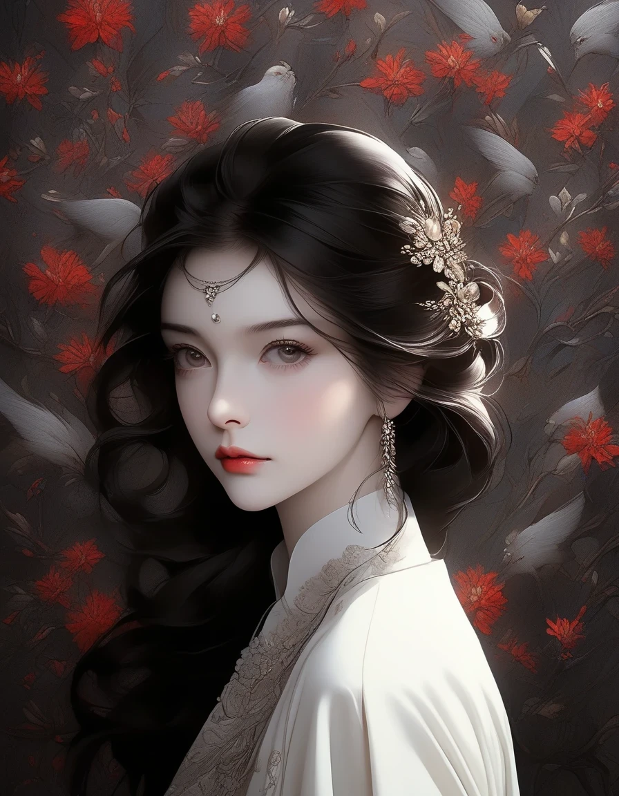 continuous art style, portrait, Beautiful detailed