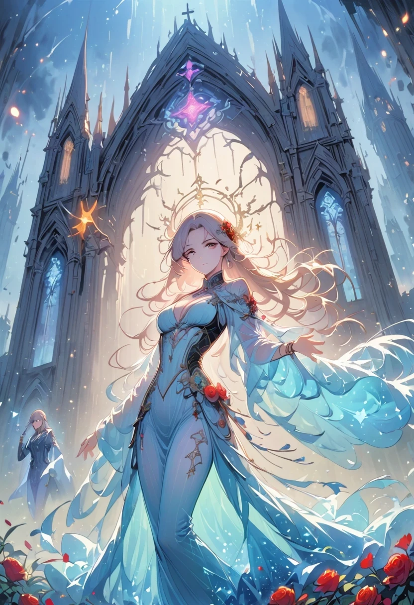(Messenger from hell:1.4),(Rose field:1.3),cross,one个巨大的Blood-sucking ghost,View of sickle from below,hell,magma,flame,(purple flame:1.3),There is fresh Blood on the ground,Blood pool,dripping Blood,Gothic aesthetics,one、Rose、castle、cross、Blood、Cemetery,gothic style的神秘、solemn and profound,gothic style,gothic style蕾丝的衣服、Rose symbolizes romance、grave、Blood-sucking ghost、witch、ruins、gothic cathedral,Gothic Symbol Series,Rose Garden