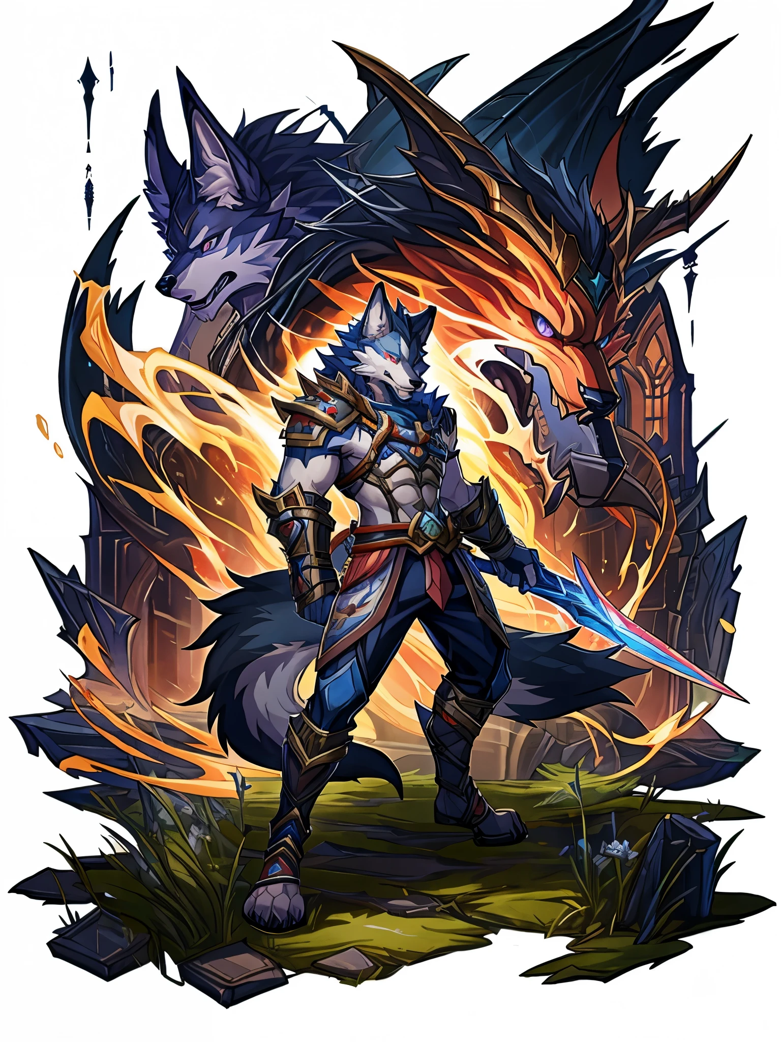 furry, male, anthro, (Wolf Tail), Solo, (Realistic eye details:1.2), (beautiful detailed eyes), anime character there is a Wolf man with great sword and armor in a dark room, from genshin impact, 2. 5 d cgi anime fantasy artwork, painted in the style arcane, world of warcraft art style, character splash art, dnd fantsay art, league of legends art style, wind sorcerer!, detailed fanart, league of legends style art, full body like, slim body, in a panoramic view, good looking