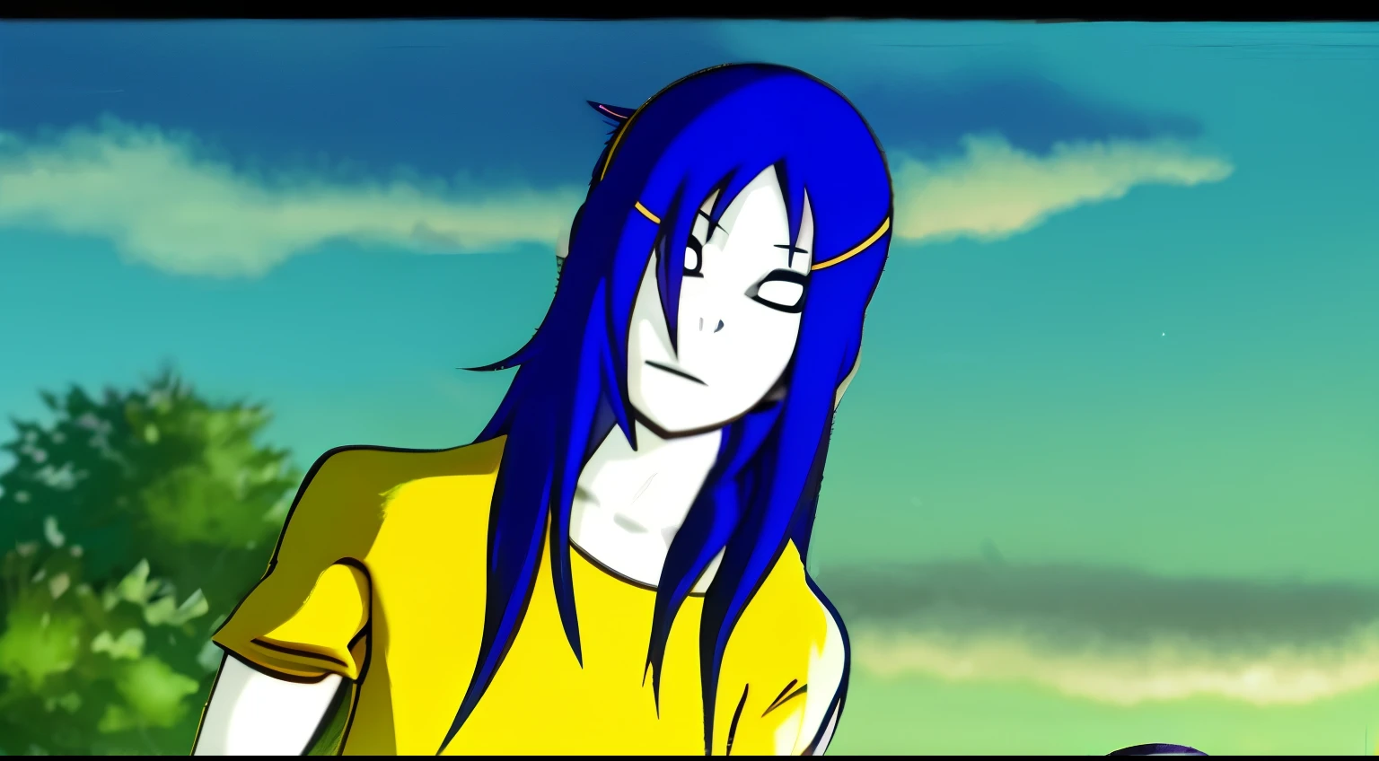 anime girl with blue hair and yellow shirt holding a tennis racket, estilo de arte desconhecido, cel - estilo de arte sombreado, cell shadow adult animation, estilo anime 2d, um pouco de amarelo e azul, :14 estilo anime dos anos 80, no estilo anime, estilo cel-shading, long-haired humanoid fursona, anime style, 2nd art, arte 2d