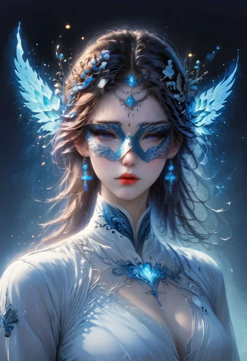 personal, white body, muscle, , Serious expression, frown ,(doctor clothing,, White mask, blue, white boots, black pattern: 1.2), wolf tail, wolf ears, ((broken to pieces)), (indoor: 1.35), incandescent indoor lighting, , shadow (particle, soft light, white glow): 1.3, white coat, anatomically correct, Simple background, cartoon, Warm colors, soft lines