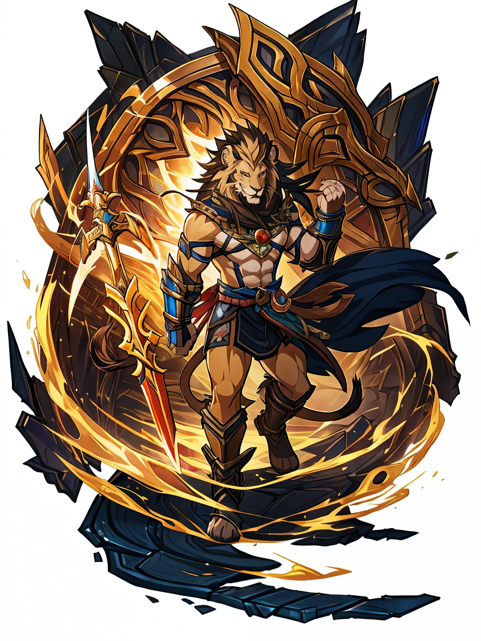 furry, male, anthro, (Lion Tail), Solo, (Realistic eye details:1.2), (beautiful detailed eyes), anime character there is a Lion man with great sword and armor in a dark room, from genshin impact, 2. 5 d cgi anime fantasy artwork, painted in the style arcane, world of warcraft art style, character splash art, dnd fantsay art, league of legends art style, wind sorcerer!, detailed fanart, league of legends style art, full body like, slim body, in a panoramic view, good looking, splash art, anime style, 8k, 4k anime wallpaper, anime art wallpaper 8 k, 2 d art, 2d art, badass anime 8 k, anime art wallpaper 4k