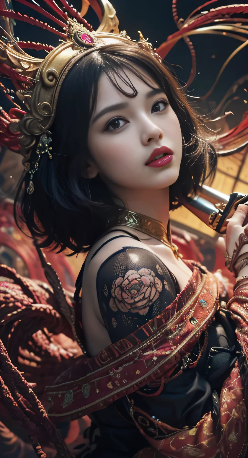 official art, unity 8k wallpaper, ultra detailed, beautiful and aesthetic, masterpiece, best quality, (zentangle, mandala, tangle, entangle), (fractal art:1.3) , 1girl, extremely detailed, dynamic angle, cowboyshot, the most beautiful form of chaos, elegant, a brutalist designed, vivid colours, romanticism, by james jean, roby dwi antono, ross tran, francis bacon, michal mraz, adrian ghenie, petra cortright, gerhard richter, takato yamamoto, ashley wood, atmospheric, ecstasy of musical notes, streaming musical notes visible