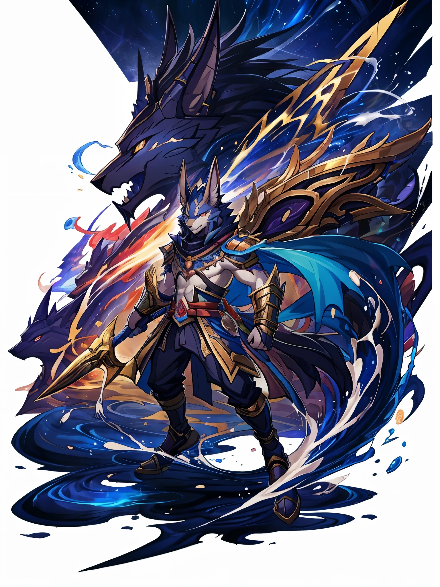 furry, male, anthro, Solo, (Realistic eye details:1.2), (beautiful detailed eyes), anime character there is a Anubis with great sword and armor in a dark room, from genshin impact, 2. 5 d cgi anime fantasy artwork, painted in the style arcane, world of warcraft art style, character splash art, dnd fantsay art, league of legends art style, wind sorcerer!, detailed fanart, league of legends style art, full body like, slim body, in a panoramic view, good looking, splash art, anime style, 8k, 4k anime wallpaper, anime art wallpaper 8 k, 2 d art, 2d art, badass anime 8 k, anime art wallpaper 4k, detail art, (splash art details:1.2)