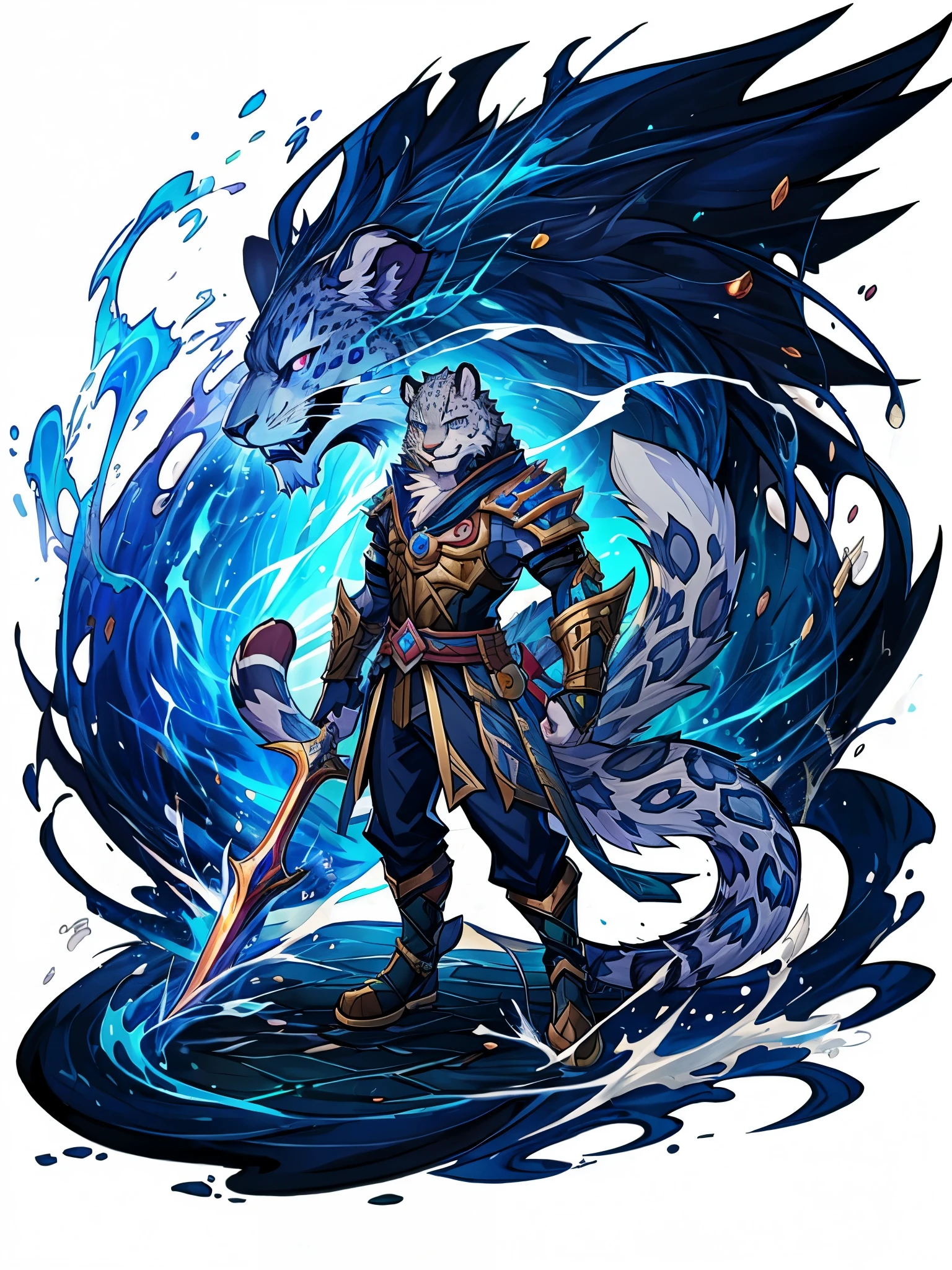 furry, male, anthro, (Leopard Tail), Solo, (Realistic eye details:1.2), (beautiful detailed eyes), anime character there is a Leopard man with great sword and armor in a dark room, from genshin impact, 2. 5 d cgi anime fantasy artwork, painted in the style arcane, world of warcraft art style, character splash art, dnd fantsay art, league of legends art style, wind sorcerer!, detailed fanart, league of legends style art, full body like, slim body, in a panoramic view, good looking, splash art, anime style, 8k, 4k anime wallpaper, anime art wallpaper 8 k, 2 d art, 2d art, badass anime 8 k, anime art wallpaper 4k, detail art, (splash art details:1.2)