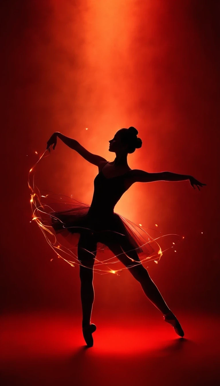 (Candle silhouette:1.1), red background, digital art style, simple lines
Silhouette of a ballet dancer dancing beautifully, flame dancing with the light simple lines, silhouette art, backdrop, illustration, red background, cartoon, solid color background, texture, candlelight, warm atmosphere, mysterious feeling, dancing in the light of a soft fire, showing the style of fire and light,double exposure