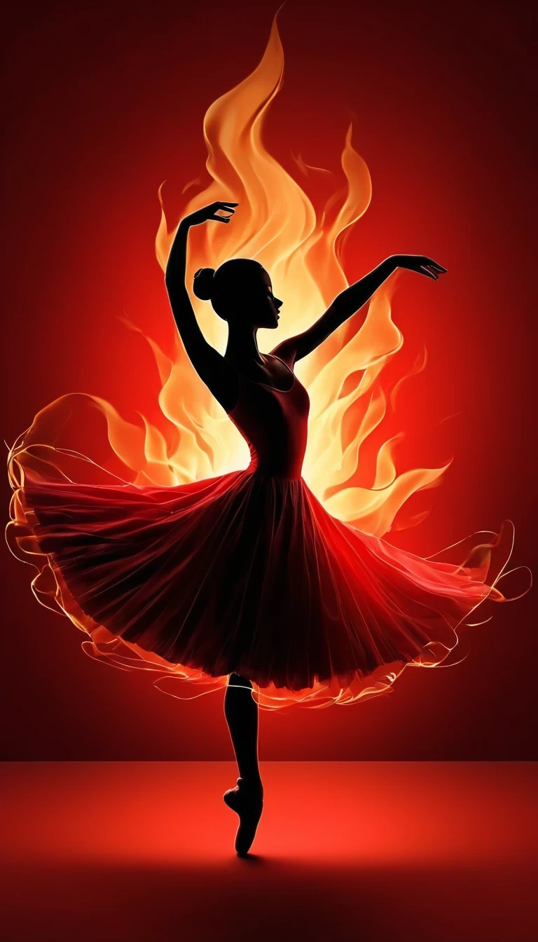 Candle candlestick,red background, digital art style, simple lines
Silhouette of a ballet dancer dancing beautifully, flame dancing with the light simple lines, silhouette art, backdrop, illustration, red background, cartoon, solid color background, texture, candlelight, warm atmosphere, mysterious feeling, dancing in the light of a soft fire, showing the style of fire and light,double exposure