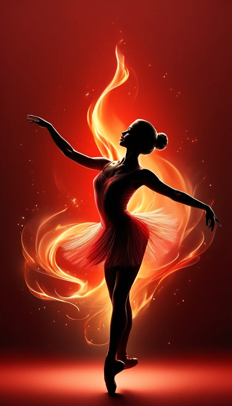 Silhouette of ballet dancer gradually generated by candle flame， red background, digital art style, simple lines
Silhouette of a ballet dancer dancing beautifully, flame dancing with the light simple lines, silhouette art, backdrop, illustration, red background, cartoon, solid color background, texture, candlelight, warm atmosphere, mysterious feeling, dancing in the light of a soft fire, showing the style of fire and light