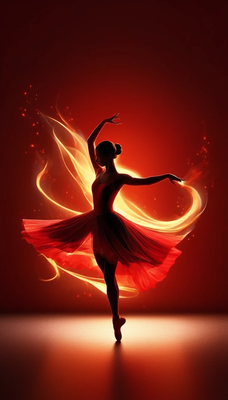 Silhouette of ballet dancer gradually generated by candle flame, red background, digital art style, simple lines
Silhouette of a ballet dancer dancing beautifully, flame dancing with the light simple lines, silhouette art, backdrop, illustration, red background, cartoon, solid color background, texture, candlelight, warm atmosphere, mysterious feeling, dancing in the light of a soft fire, showing the style of fire and light