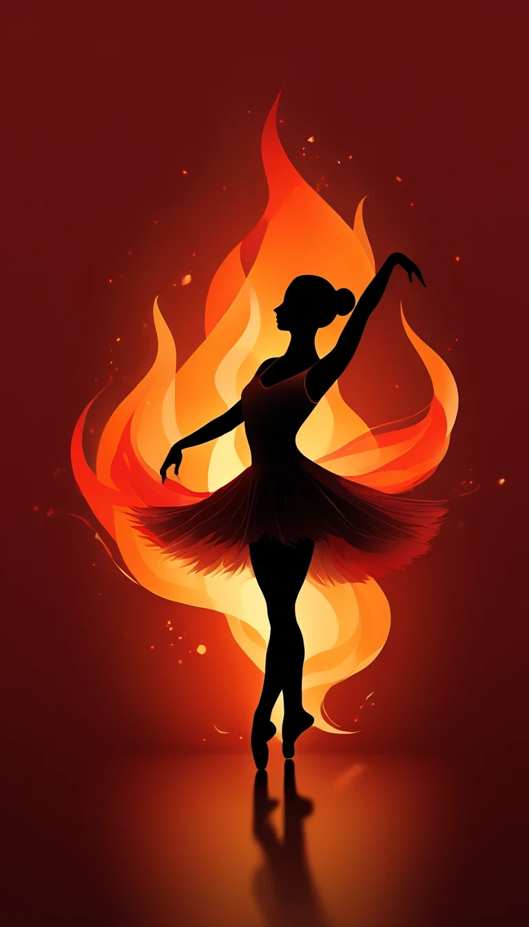 Silhouette of ballet dancer gradually generated by candle flame， red background, digital art style, simple lines，仰视视角
Silhouette of a ballet dancer dancing beautifully, flame dancing with the light simple lines, silhouette art, backdrop, illustration, red background, cartoon, solid color background, texture, candlelight, warm atmosphere, mysterious feeling, dancing in the light of a soft fire, showing the style of fire and light