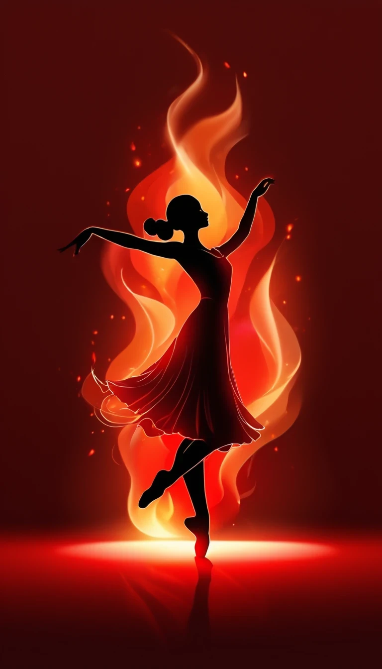 Silhouette of ballet dancer gradually generated by candle flame， red background, digital art style, simple lines
Silhouette of a ballet dancer dancing beautifully, flame dancing with the light simple lines, silhouette art, backdrop, illustration, red background, cartoon, solid color background, texture, candlelight, warm atmosphere, mysterious feeling, dancing in the light of a soft fire, showing the style of fire and light