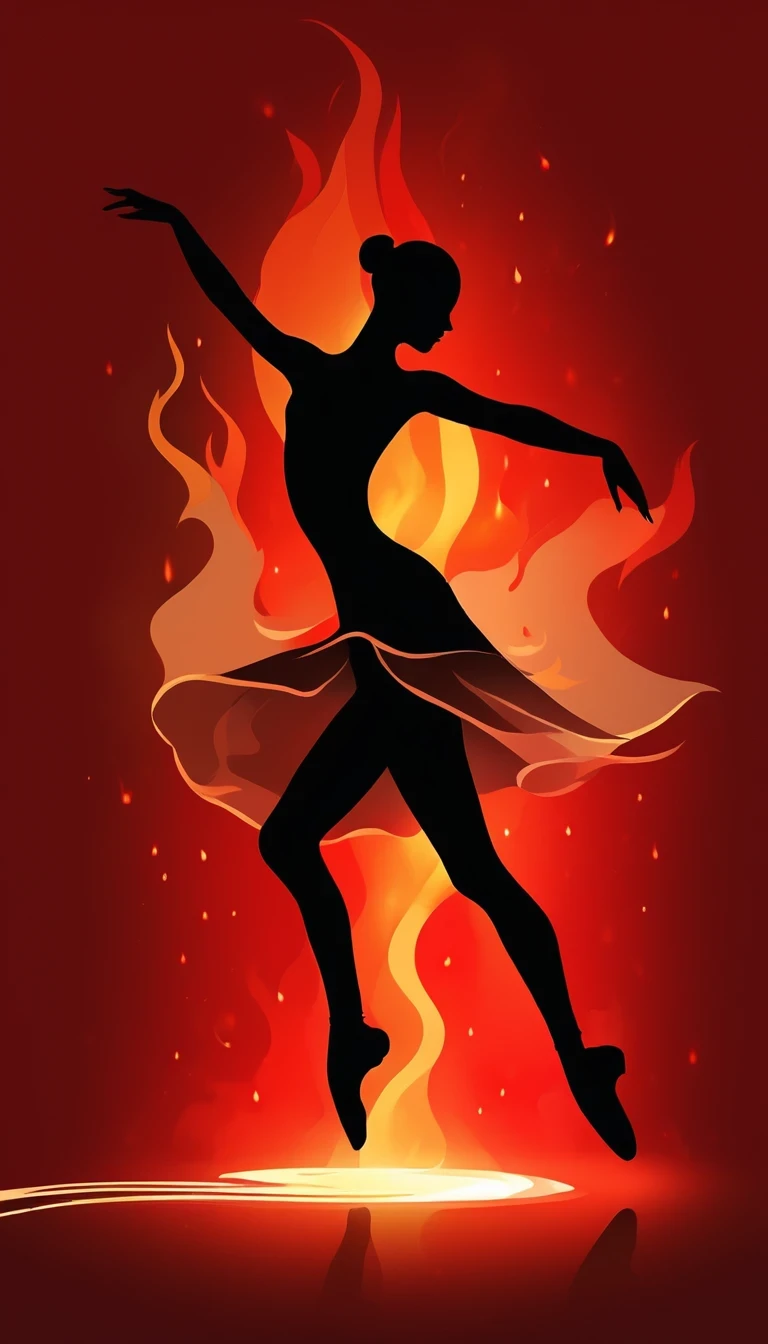 Silhouette of ballet dancer gradually generated by candle flame， red background, digital art style, simple lines
Silhouette of a ballet dancer dancing beautifully, flame dancing with the light simple lines, silhouette art, backdrop, illustration, red background, cartoon, solid color background, texture, candlelight, warm atmosphere, mysterious feeling, dancing in the light of a soft fire, showing the style of fire and light