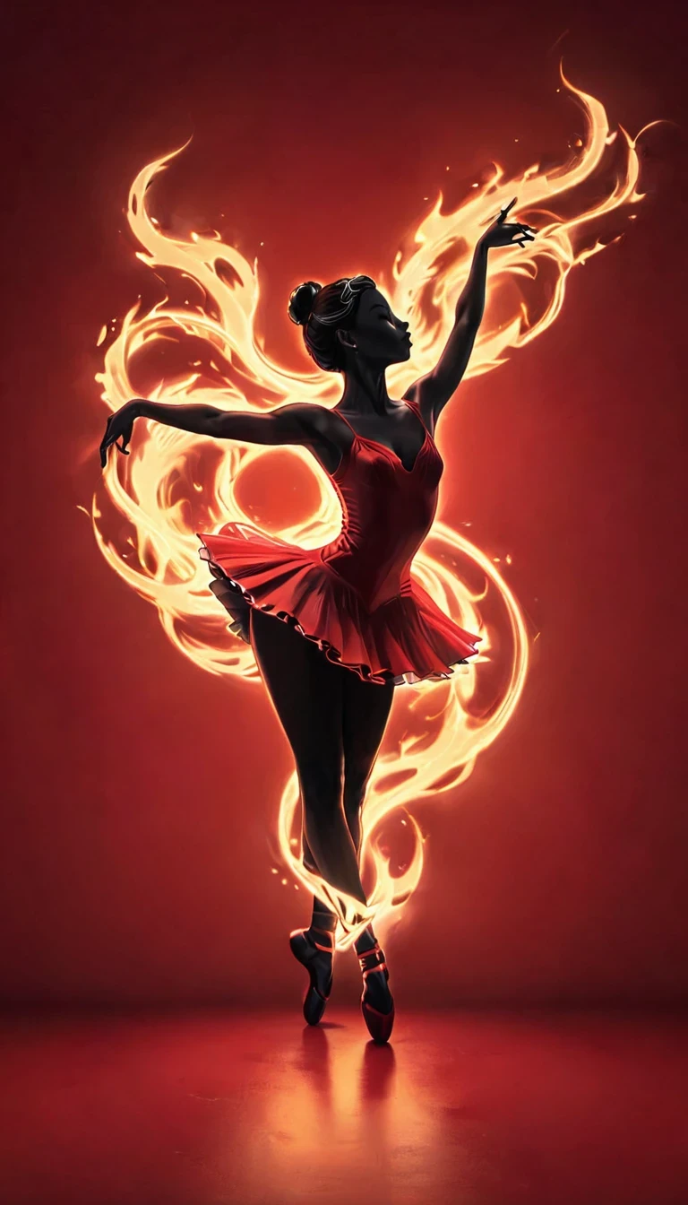 Candle, red background, digital art style, simple lines
Silhouette of a ballet dancer dancing beautifully, flame dancing with the light simple lines, silhouette art, backdrop, illustration, red background, cartoon, solid color background, texture, candlelight, warm atmosphere, mysterious feeling, dancing in the light of a soft fire, showing the style of fire and light