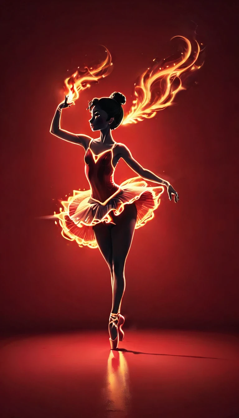 Candle, red background, digital art style, simple lines
Silhouette of a ballet dancer dancing beautifully, flame dancing with the light simple lines, silhouette art, backdrop, illustration, red background, cartoon, solid color background, texture, candlelight, warm atmosphere, mysterious feeling, dancing in the light of a soft fire, showing the style of fire and light