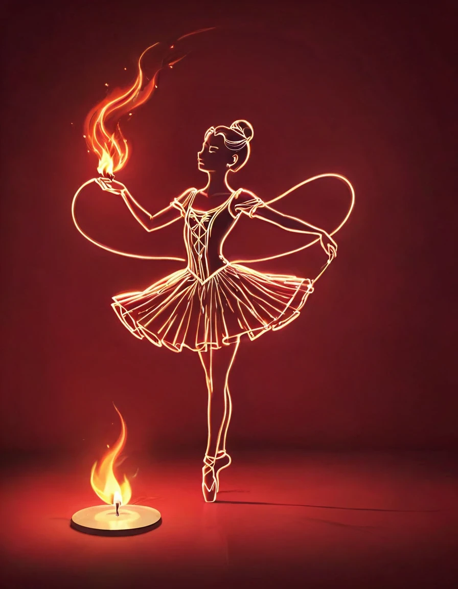 Candle, red background, digital art style, simple lines
Silhouette of a ballet dancer dancing beautifully, flame dancing with the light simple lines, silhouette art, backdrop, illustration, red background, cartoon, solid color background, texture, candlelight, warm atmosphere, mysterious feeling, dancing in the light of a soft fire, showing the style of fire and light