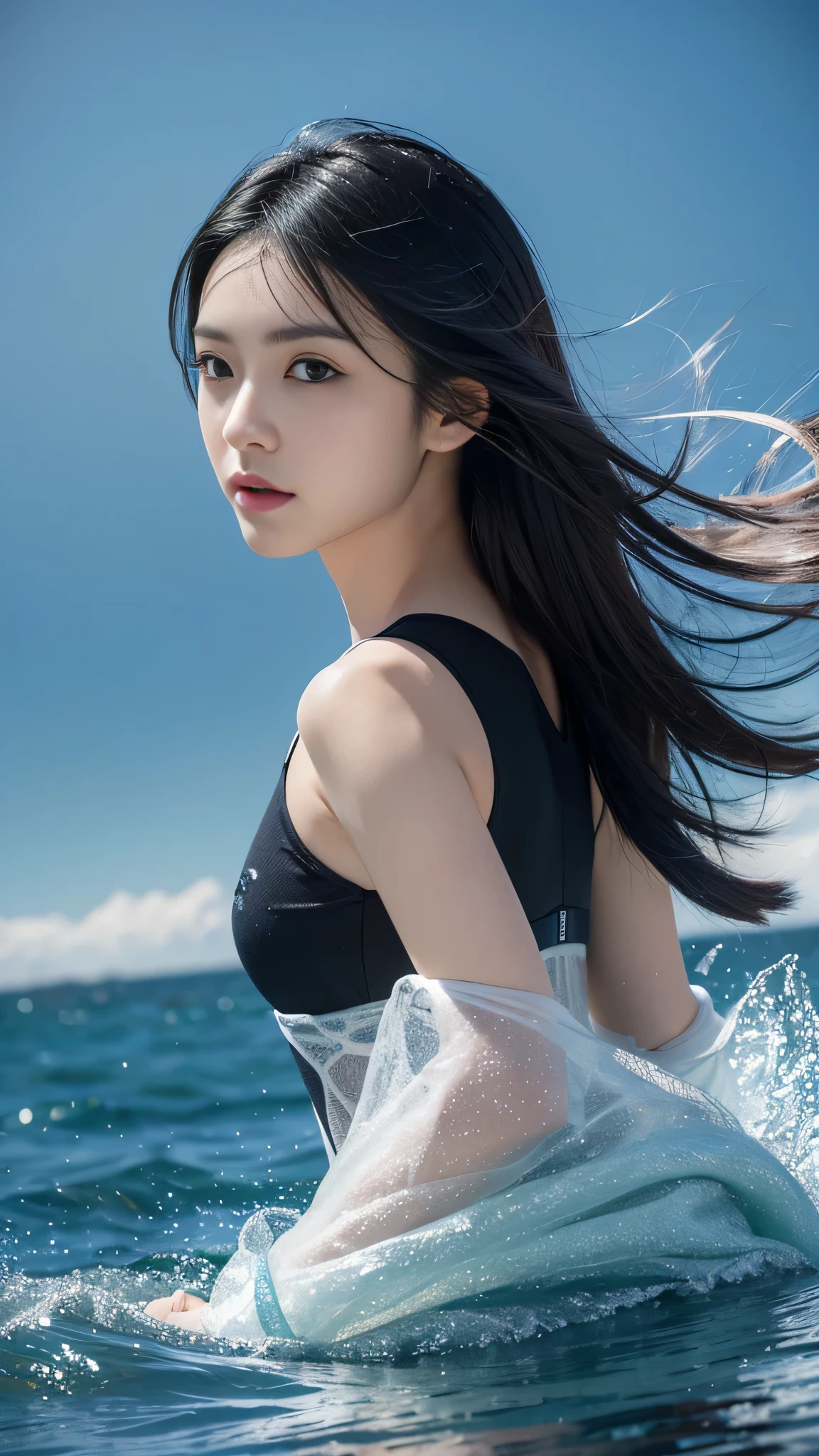 cinematic lighting、(key light:Front diagonal 45 degrees, fill light、Backlight、Shadow、blue and orange color palette), accurate human body、knowledgeable person、Correct five-finger
(((oil skin,glowing skin、realistic skin texture、fine and beautiful skin、shiny skin、shiny skin)))、mature woman, Beautiful woman、(Sweat,vapor, Vulgarity), ((tight white long maxi sweater dress))、big cleavage、tight clothes、(full shot, long hair), (red makeup、pink glossy lipstick)、long shot, Beautiful depiction、knowledgeable person、detailed background、quality people々々、high quality face、Ultra-high-definition animation、(beautiful black hair:1.8)、her hair is tied high in the back、earrings、clavicle、((((((Sweat))))))、Wet, baggy clothes, (((Fascinating sportswear that shows off your obscene body line))), detailed background、Blue sky and sandy beach、tropical beach、palm fruit、