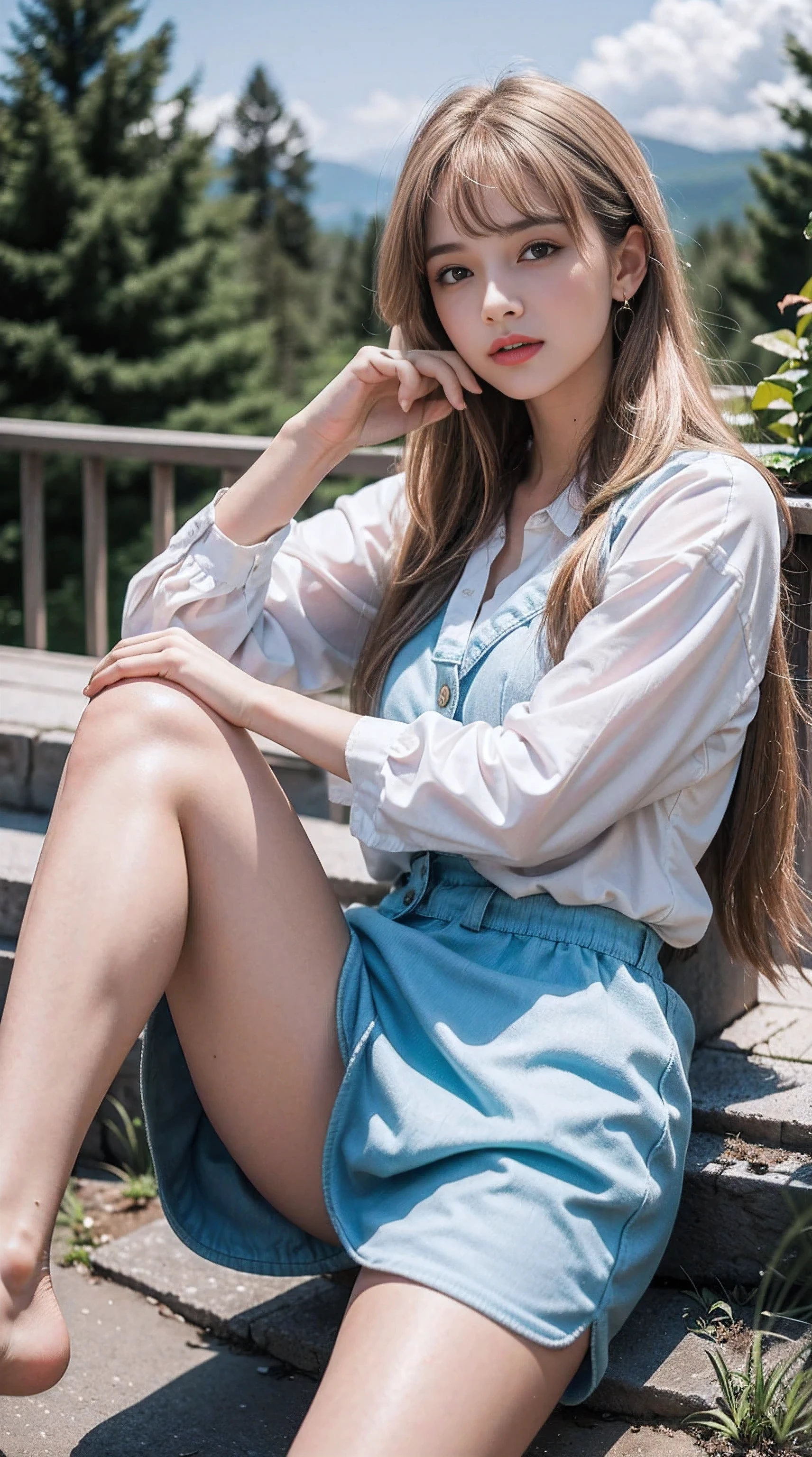 Photo of Zelda wearing a white sports suit., beautiful, show breasts, huge breasts, high, sexy legs, bursting huge breasts