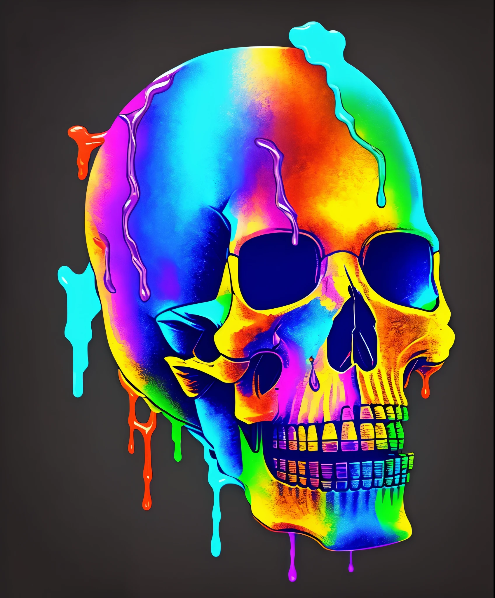 (a portrait of a Cyberpunk Skull with colorful fluid l:1) ,  pendant in the style of tapered  fine outline,  orthographic-view, art on (empty background:1.4)Hands,