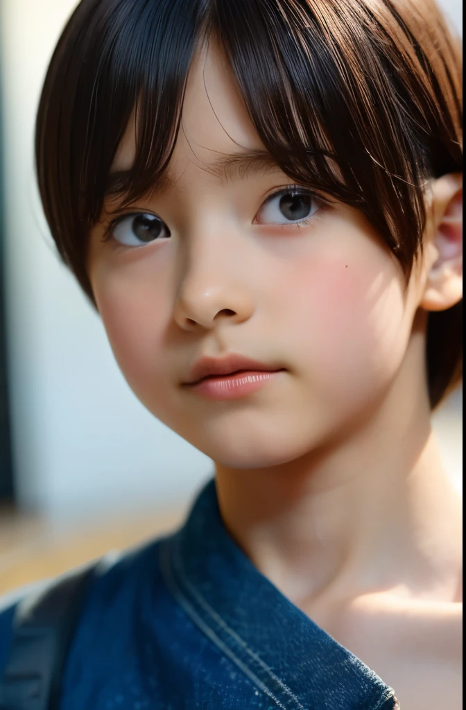 ((software: 1.4)), ((software, short hair, Side lock hair, 1 girl)), ultra high resolution, (realistic: 1.4), Raw photo, highest quality, (Photorealistic Stick), concentrated, soft light, ((10 years old)), ((Japanese)), (((young face))), (surface), (Depth of the bounds written), masterpiece, (realistic), woman, bangs, ((1 girl))　((get depressed))