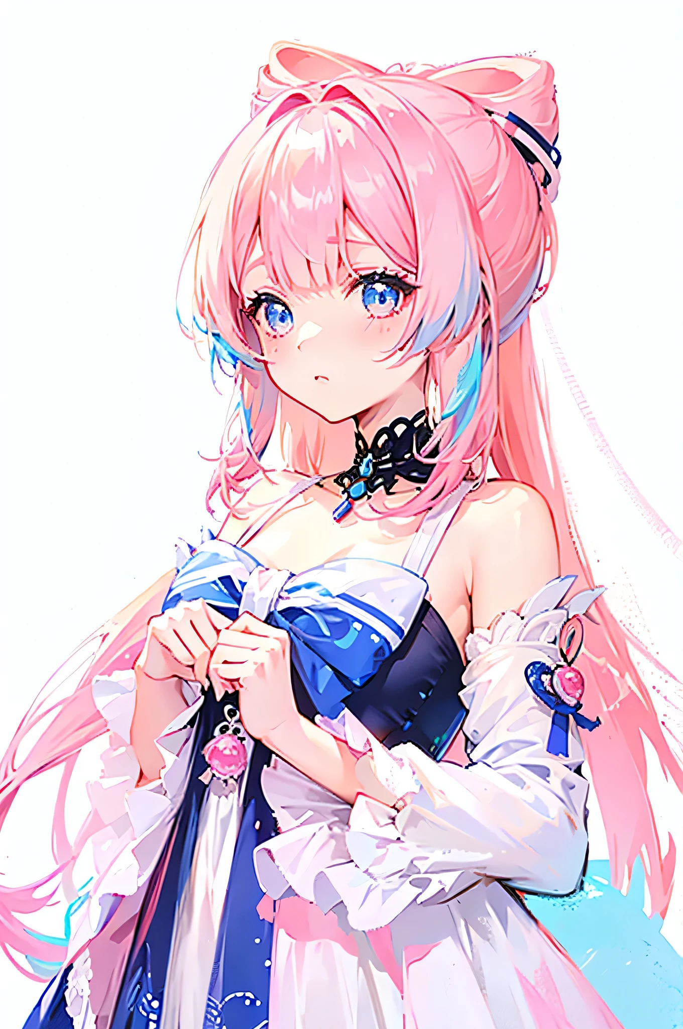 cute，girl，pink hair，Black and white dress，blush， girl，Juvenile，blue eyes