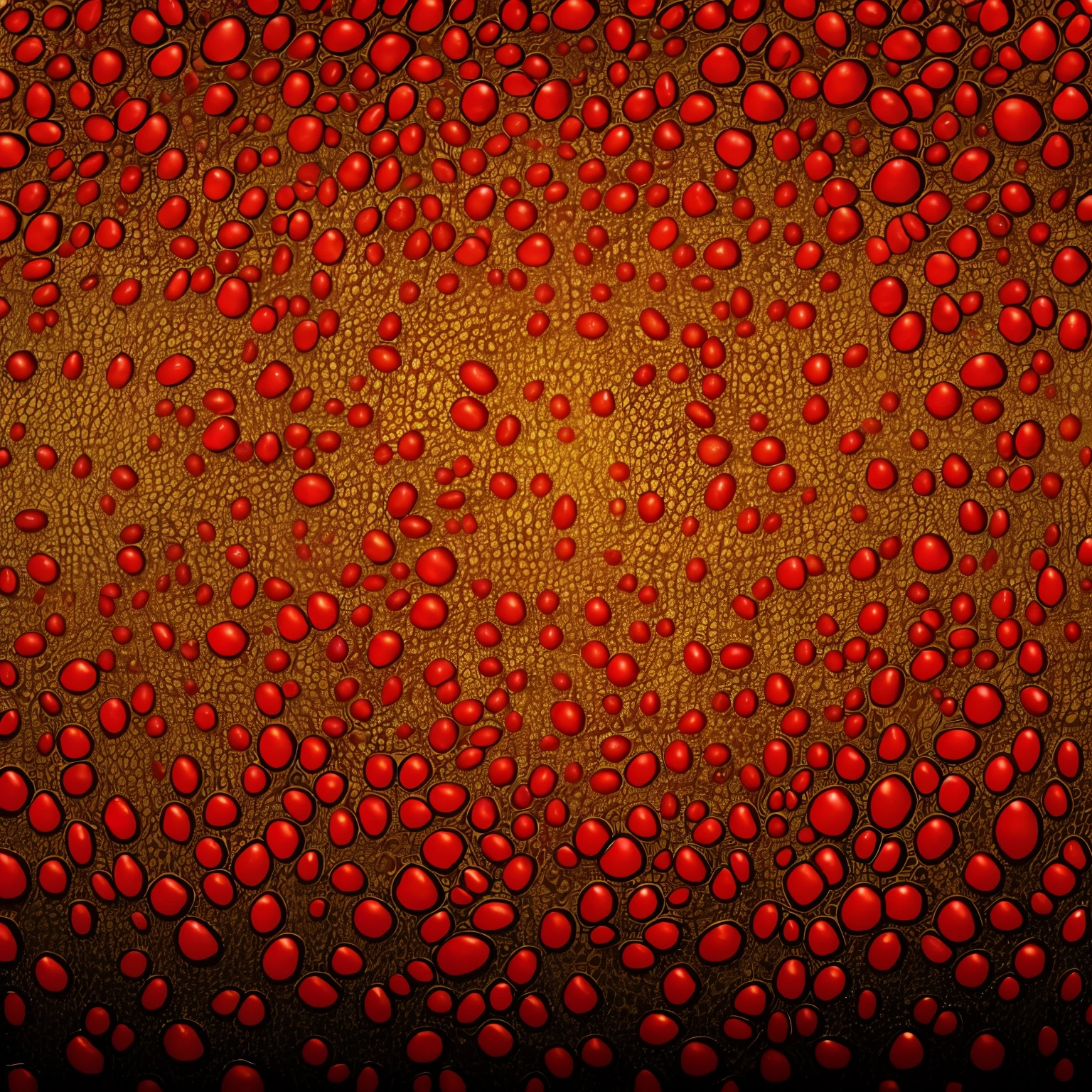 arafed photograph of a red and brown bubbled wrestling tights pattern with coffee beans, baked bean skin texture, dragon skin background, stereogram, cover with a lot of red water, highly realistic bump map, gradient brown to red, cellular automata, melting in coral pattern, stylized material bssrdf, gold and red metal, chains and red fluid background