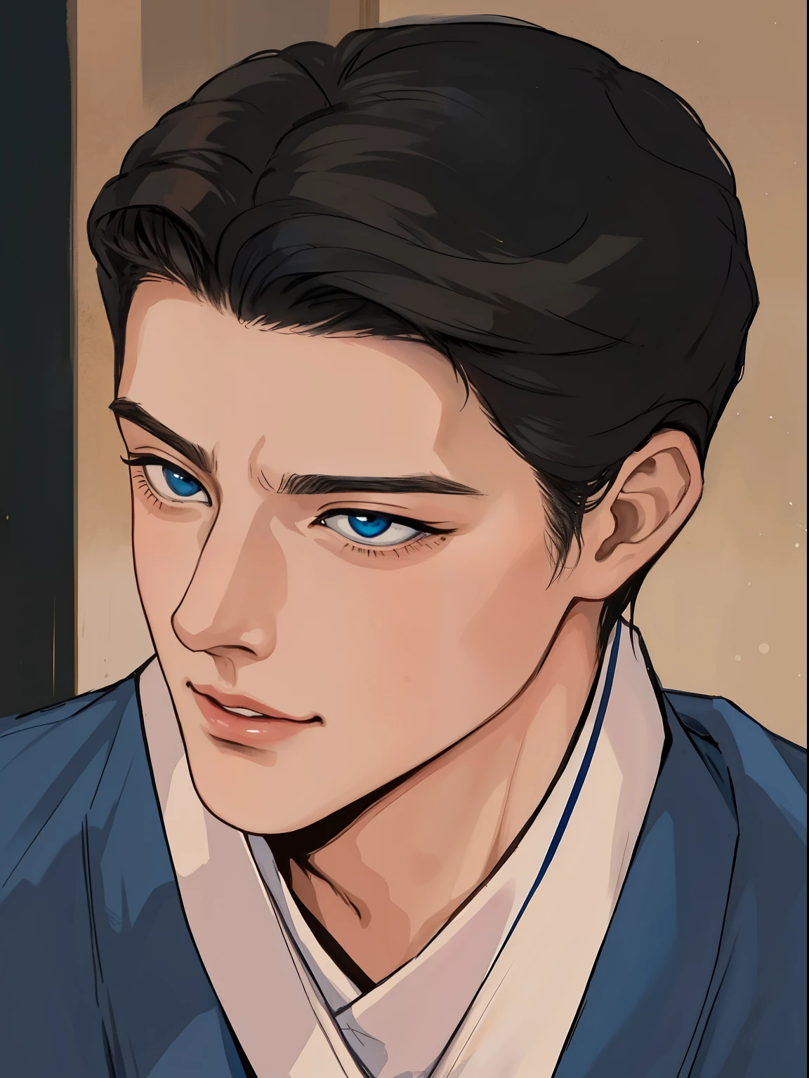 a close up of a man in a blue shirt and white shirt, handsome guy in demon slayer art, anime handsome man, delicate androgynous prince, handsome japanese demon boy, beautiful androgynous prince, handsome prince, inspired by Itō Ogura Yonesuke, anime portrait of a handsome man, heise jinyao, inspired by Guan Daosheng