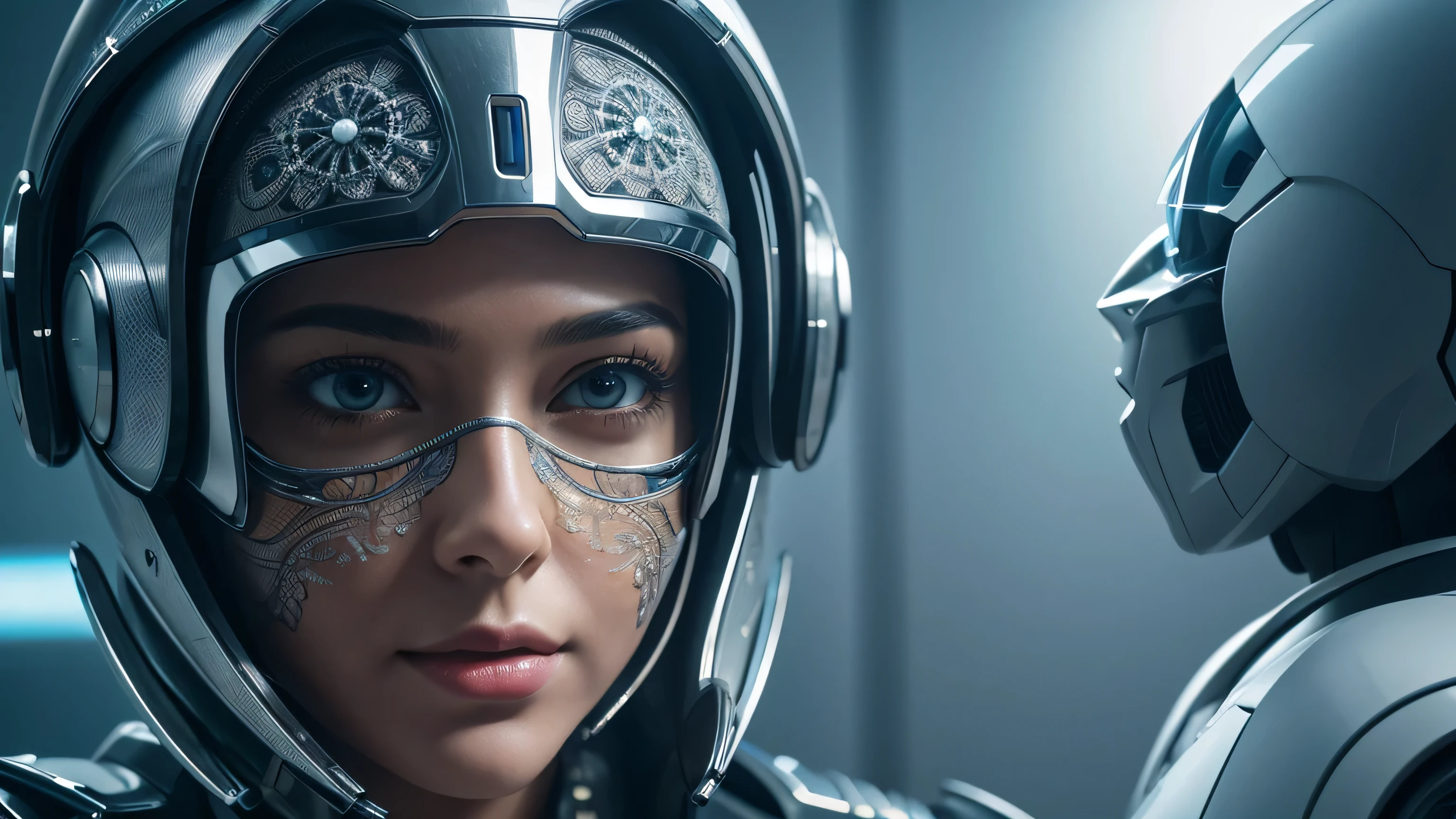 highest quality, masterpiece, realistic pictures, intricate details, Raw photo, super detailed, Face of futuristic and Innovative Imagery AI and Automation use of artificial intelligence and automation in business processes, illustrating efficiency and productivity enhancements