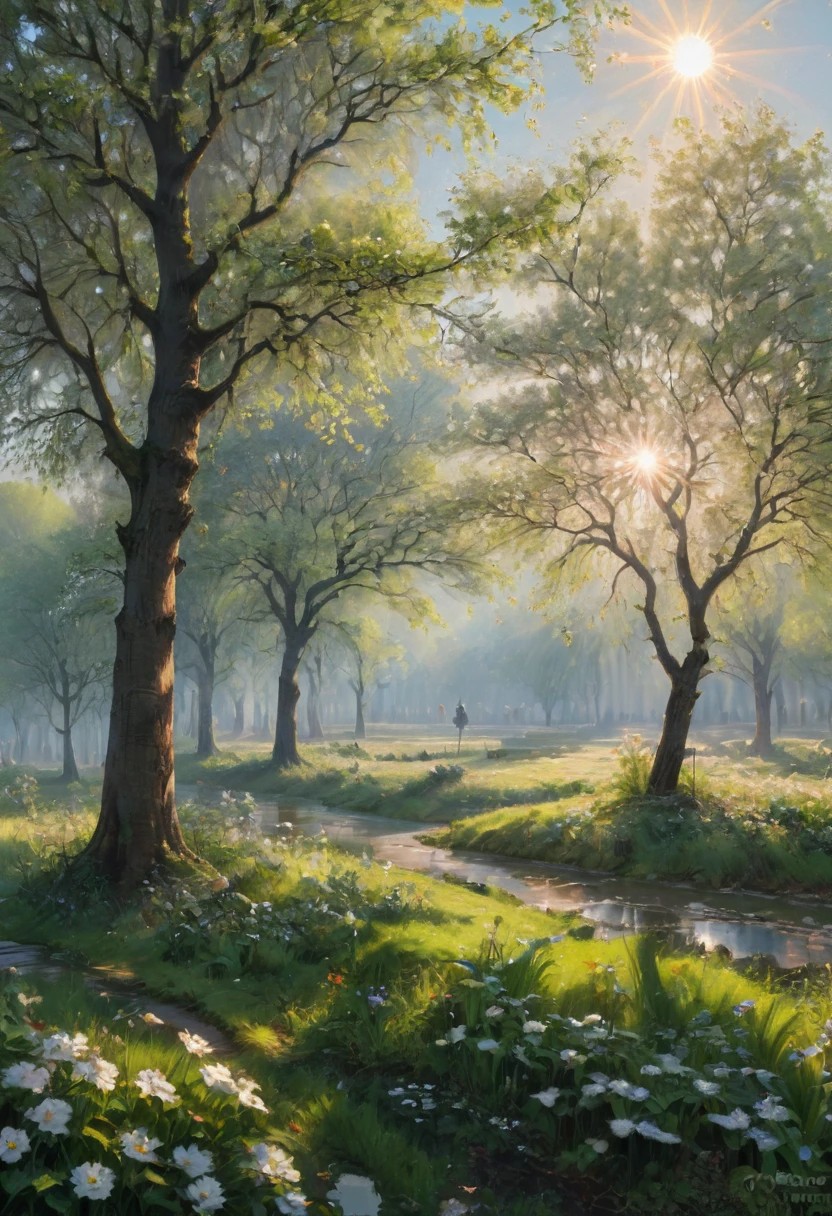 Spring Morning, cafe, sunlight, masterpiece, perfect composition, best quality, ultra-detailed, intricate details, Professional, official art, Representative work