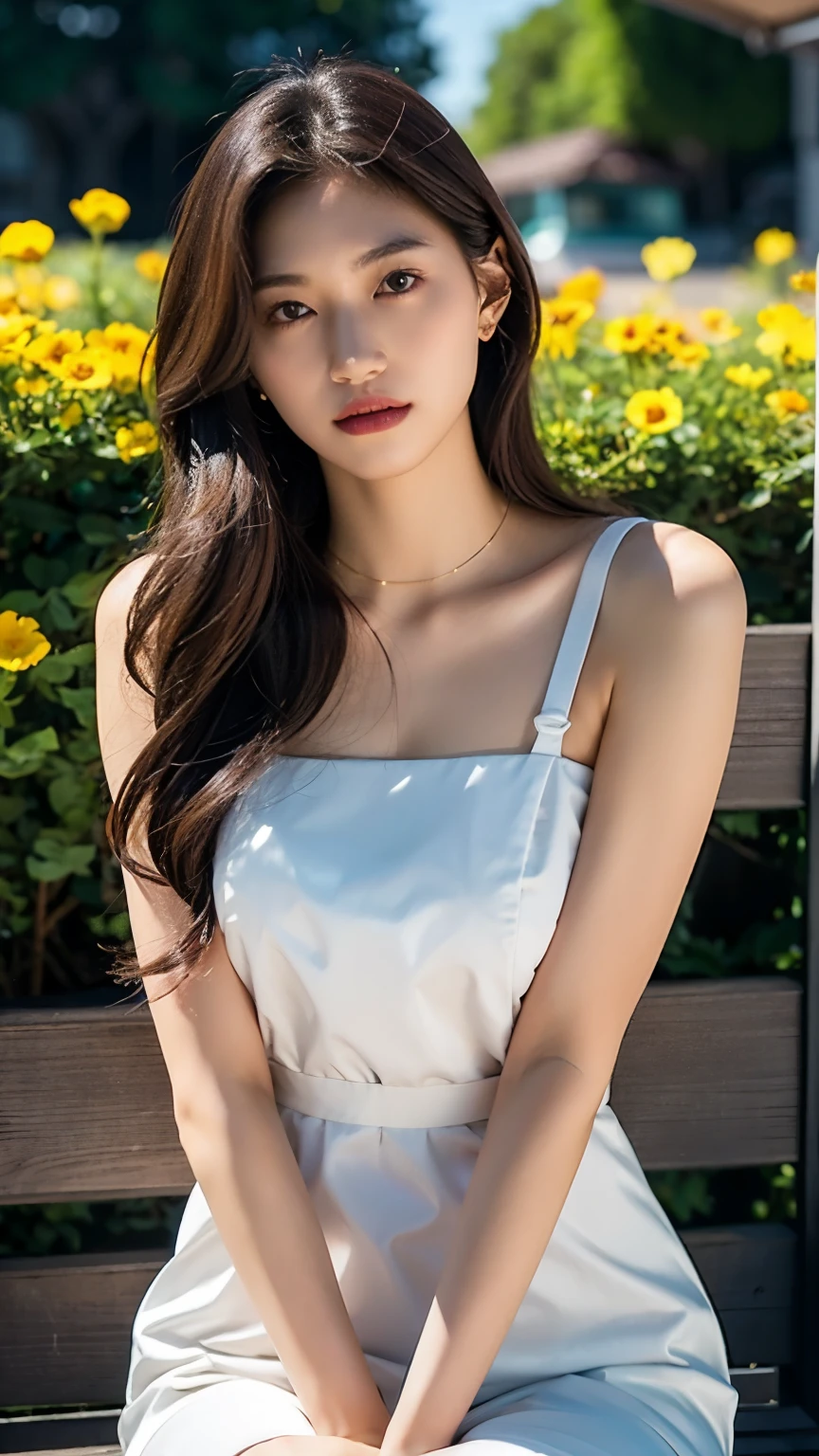 1 Girl,garden,Soft Light,Chinese Beauty,Tight Fit,dress,,Dark-haired,long hair