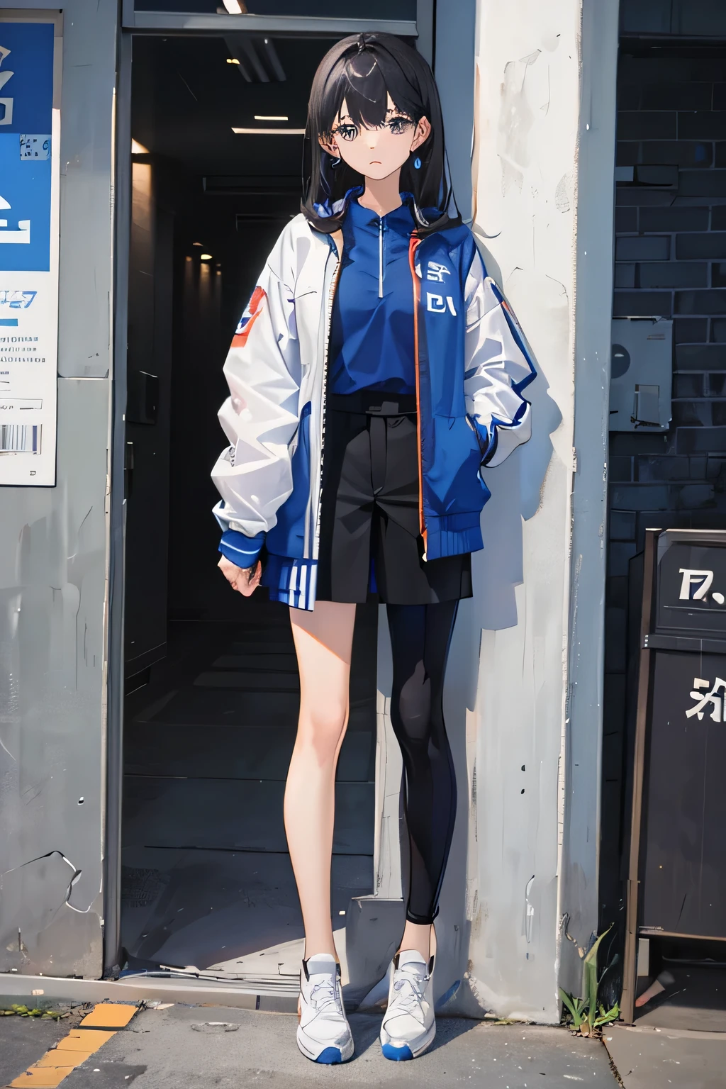suit、sporty、1 girl、Moles under her eyes、sneakers、whole body、Standing picture