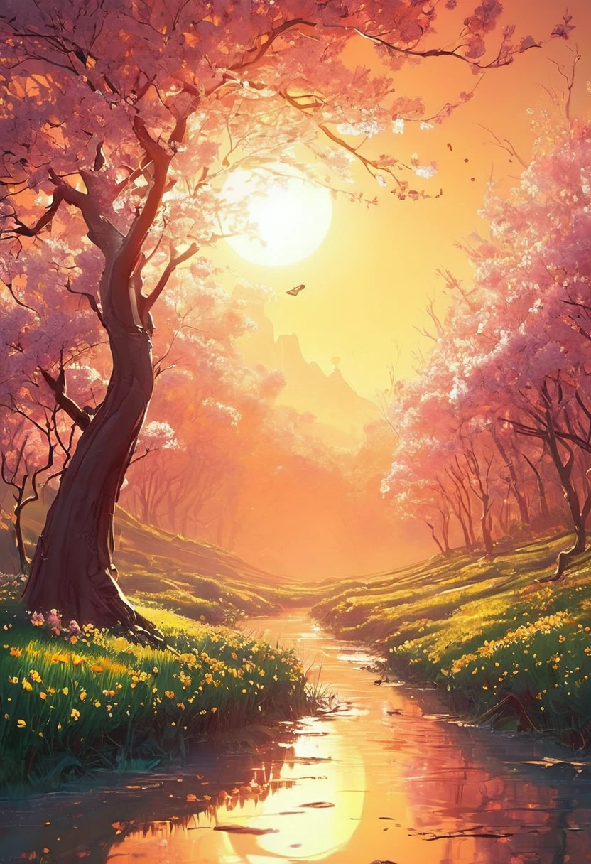 Spring Morning, sun, by Cyril Rolando, best quality, masterpiece, very aesthetic, perfect composition, intricate details, ultra-detailed