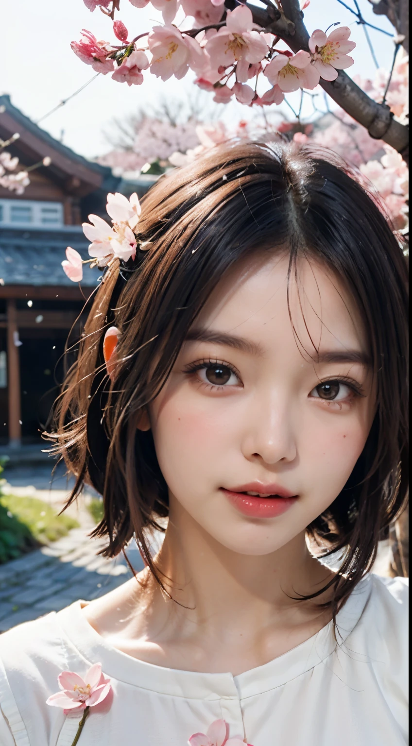 Mustepiece, top quality, illustration, ultra-definition, fine details, high resolution, 8K wallpaper, perfect dynamic composition, beautiful detailed eyes, wearing a dress, natural colored lips, random cute pose, perfect and beautiful face, cute, sexy face, sunset, ecstasy face, feminine face, (cherry blossoms, cherry blossoms, falling cherry blossom petals, cherry blossom blizzard, falling petals), waving in the wind Hair, hair fluttering, pink cherry blossoms, petals dancing, cherry blossom snowstorm, wonderful scenery, sunrise, background sun, wind,