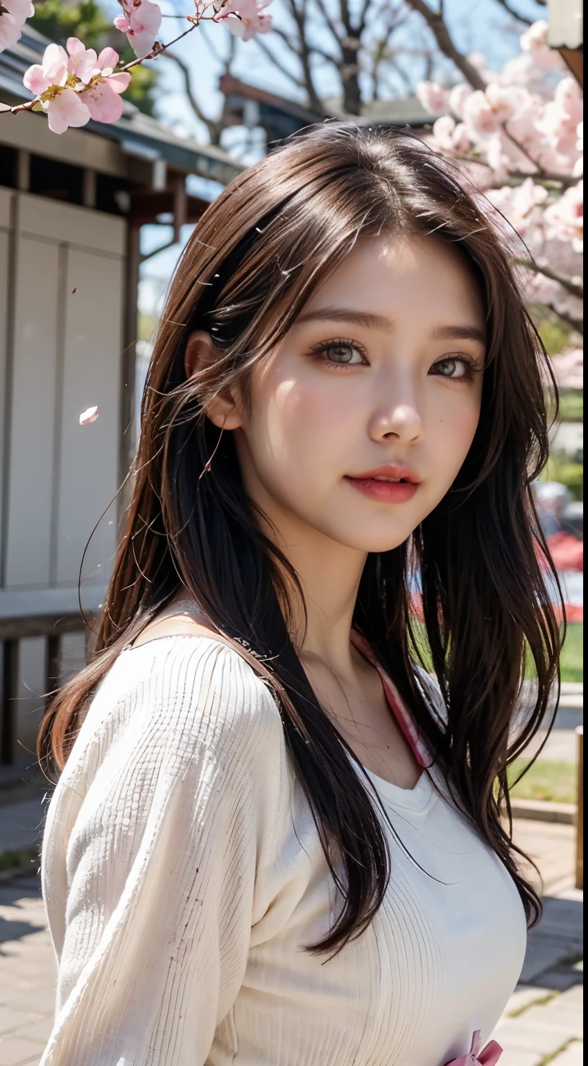 Mustepiece, top quality, illustration, ultra-definition, fine details, high resolution, 8K wallpaper, perfect dynamic composition, beautiful detailed eyes, wearing a dress, natural colored lips, random cute pose, perfect and beautiful face, cute, sexy face, sunset, ecstasy face, feminine face, (cherry blossoms, cherry blossoms, falling cherry blossom petals, cherry blossom blizzard, falling petals), waving in the wind Hair, hair fluttering, pink cherry blossoms, petals dancing, cherry blossom snowstorm, wonderful scenery, sunrise, background sun, wind,
