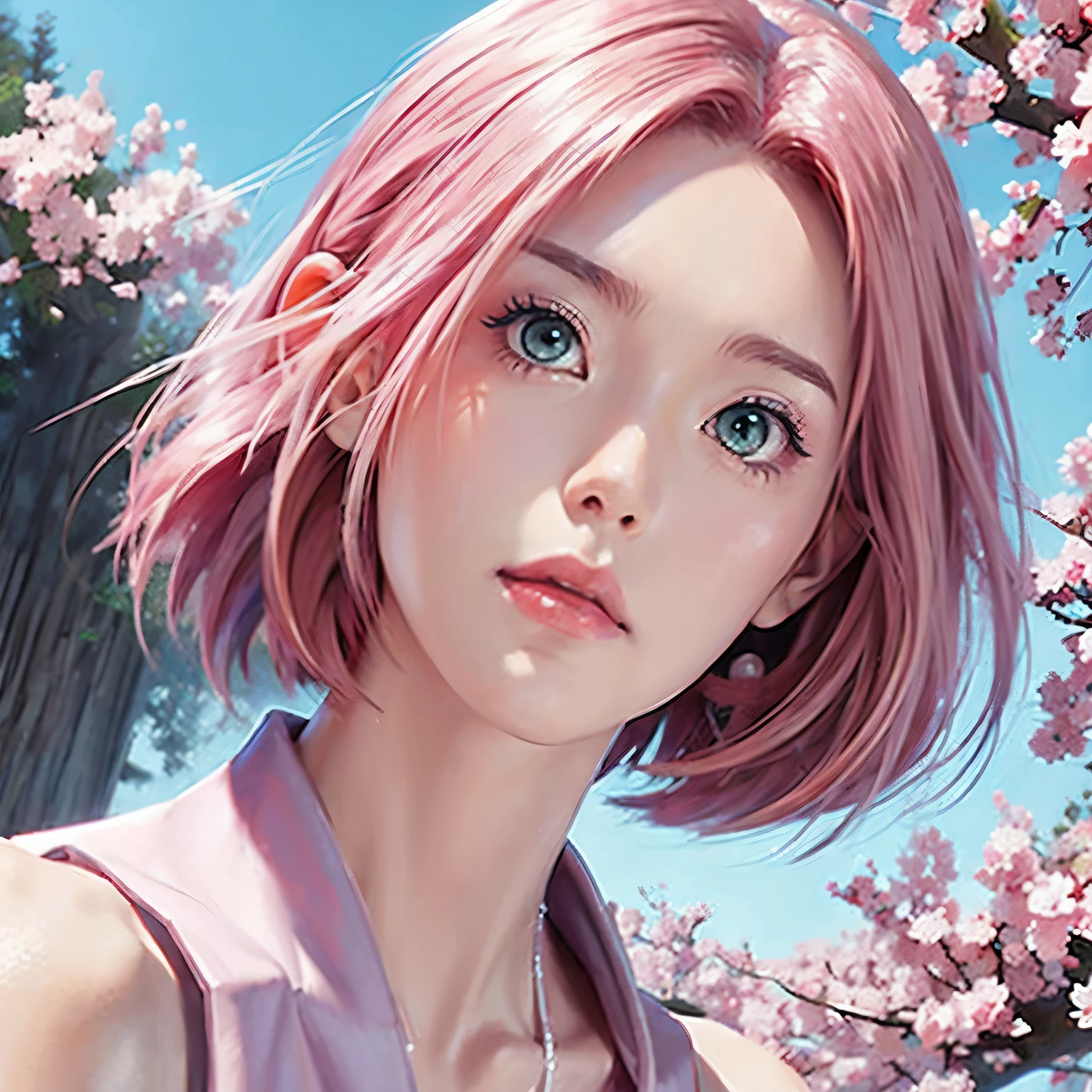 Sakura beautiful and tall short hair anime super realistic and well detailed