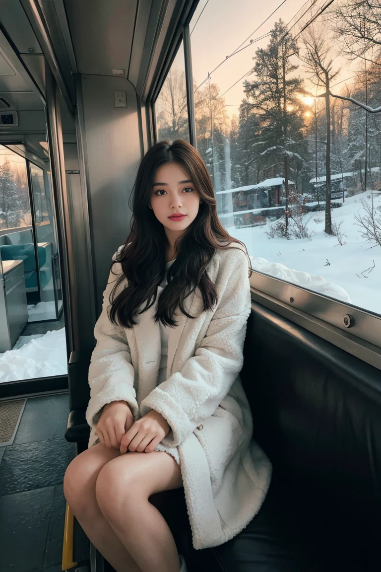 (best quality,4k,highres),a girl inside a train filming the snowy landscape outside through the train window,medium:video,making-of (documentary),ultra-detailed,real-time,professional,beautiful detailed eyes,beautiful detailed lips,extremely detailed eyes and face,2 girls,cozy atmosphere,warm lighting,smooth movement,soft snowflakes,sharp focus,crystal clear image,colorful winter scene,natural colors,winter wonderland ambiance,HDR,vivid colors,bokeh,photorealistic,portraits,documentary filmmakers,creative perspective,artistic shots,long train ride,comfortable seats,clean train interior,soft background music,peaceful mood,magical winter journey,serene and tranquil scenery,muffled train sounds,frosty window glass,reflection of the girl's excitement,slow zoom out,panoramic views,quiet and calm ambiance,time lapse of changing landscapes,breath-taking winter panoramas,masterpiece:1.2.